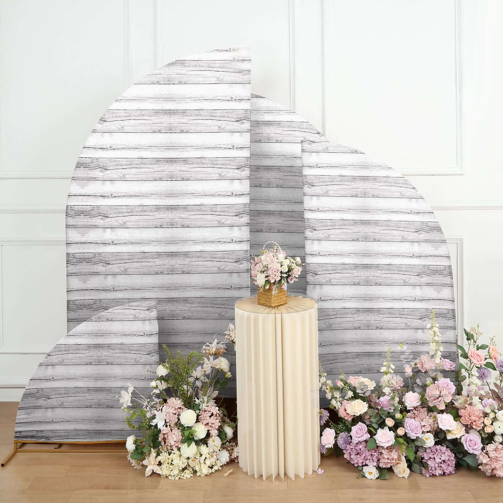 Special Offer! Set of 4 Whitewashed Rustic Wood-Print Spandex Covers for Chiara Wedding Arch Backdrops in 2.5ft, 5ft, 6ft, 7ft Sizes