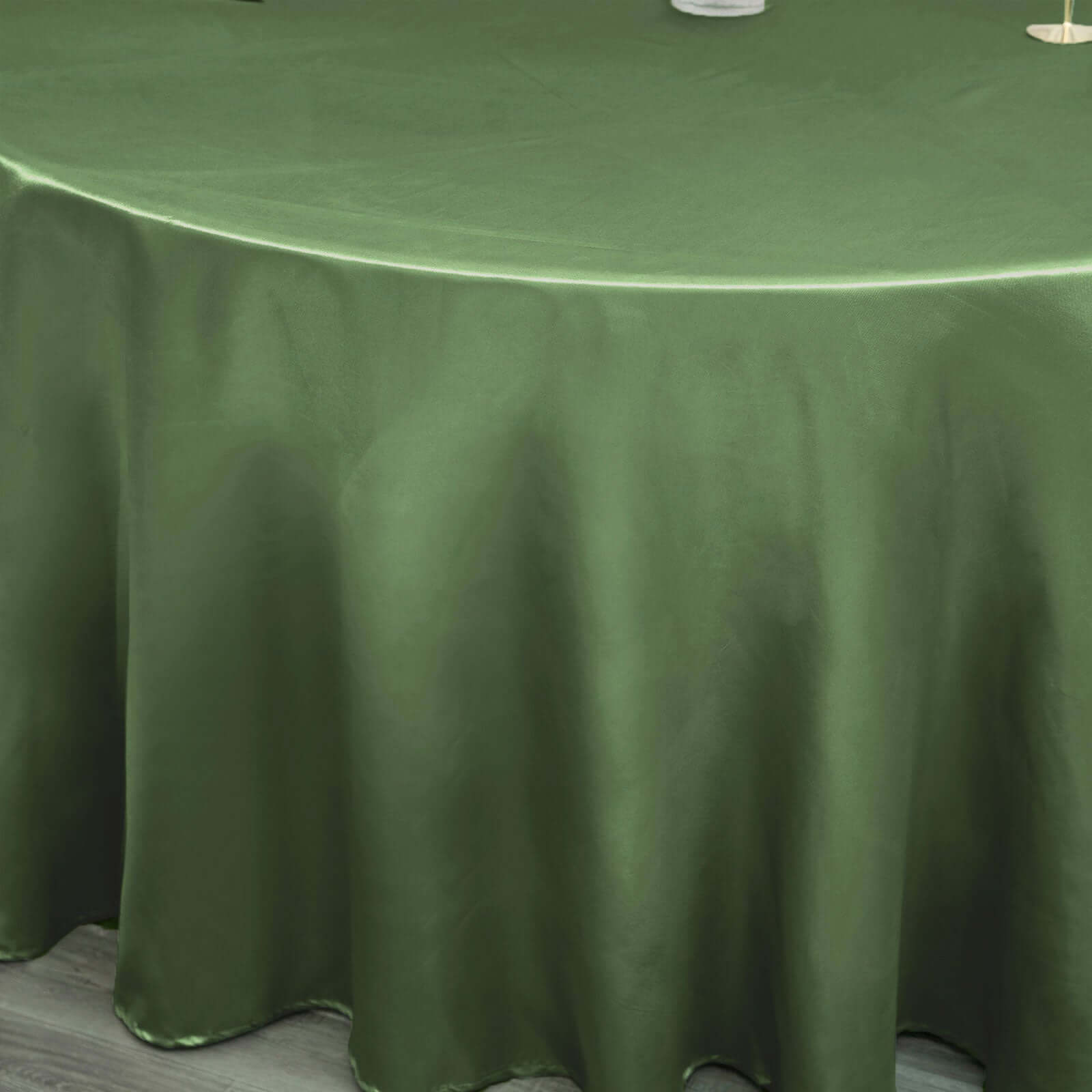 Stylish Seamless Olive Green Satin 120-Inch Round Tablecloth