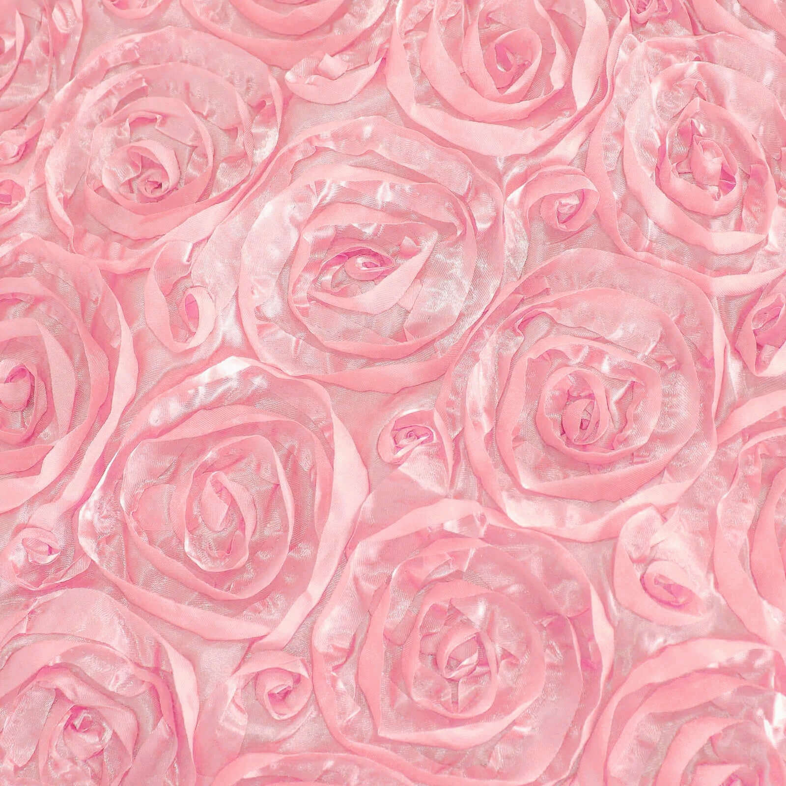 Hot Sale! 120-Inch Pink Satin Round Tablecloth with Stunning 3D Rosette and Seamless Finish