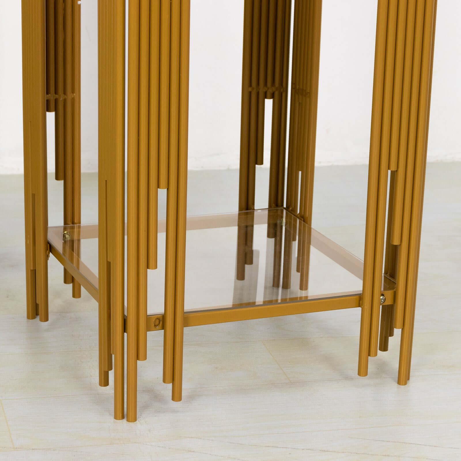 Hot Deal! Set of 3 Gold Metal Wedding Pedestal Stands with Square Acrylic Plates