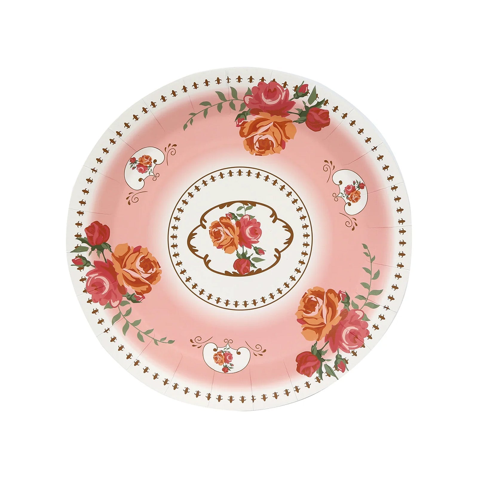 25-Pack 9-Inch Dusty Rose Vintage Rose Print Disposable Paper Dinner Plates - High Quality!
