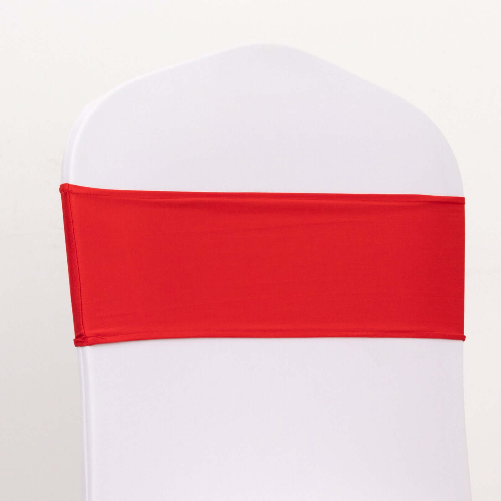 Set of 5 Reusable Red Spandex Chair Sashes with Gold Rhinestone Plastic Buckles, 5x14