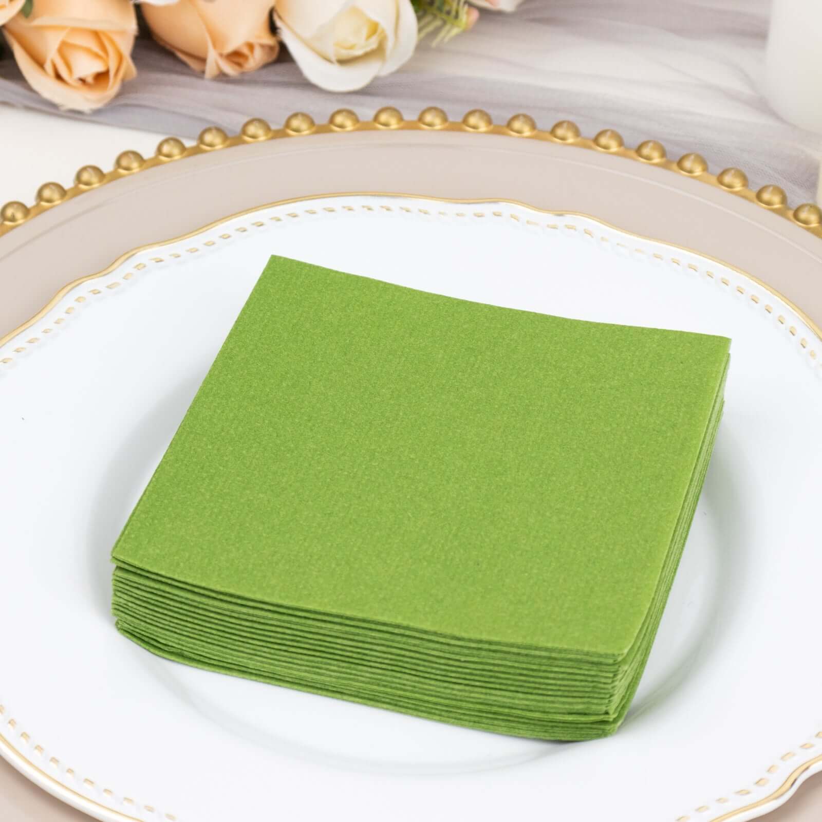 Great Deal! 20-Pack 5x5 Olive Green Airlaid Cocktail Napkins with Linen-Like Feel and High Absorbency