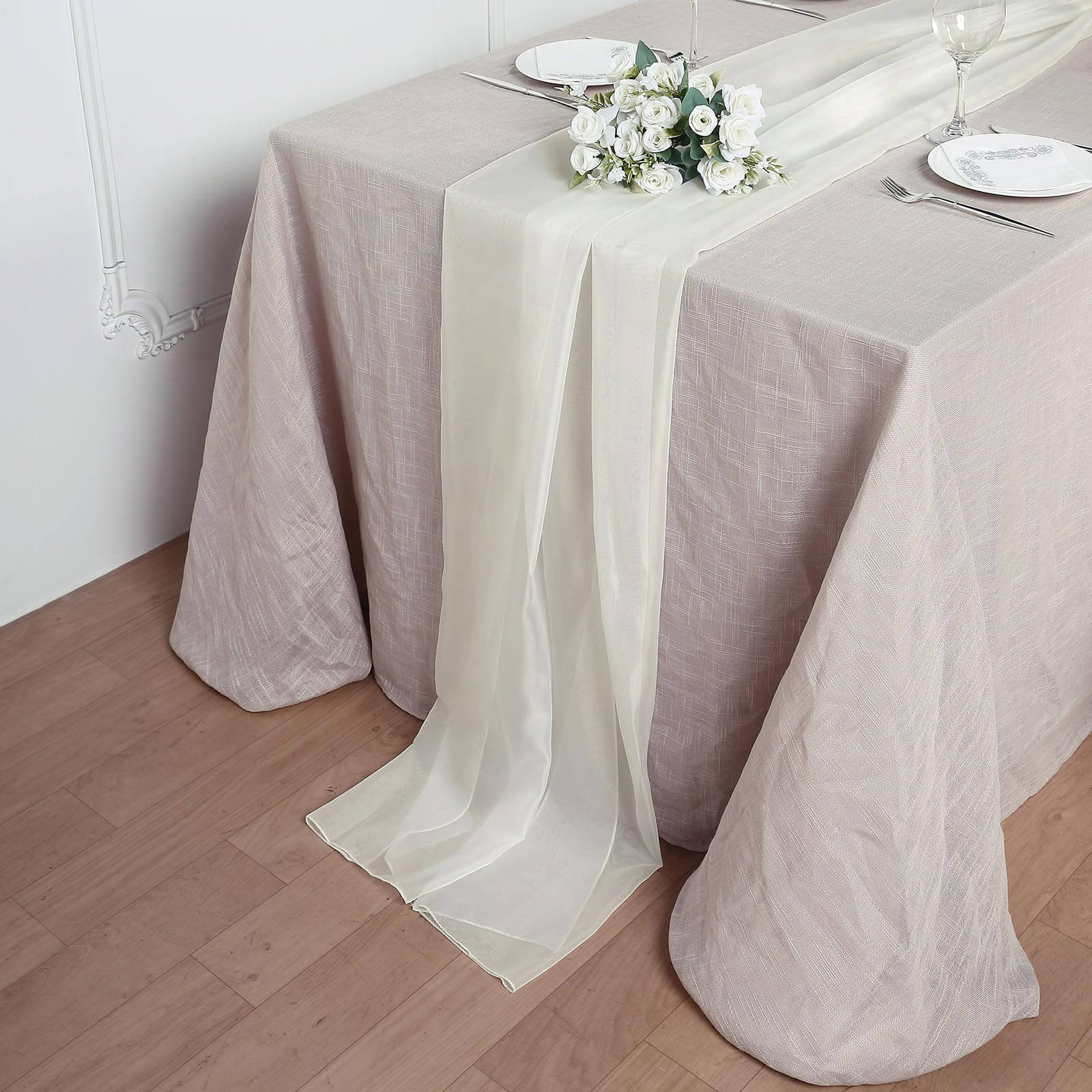 Luxurious Ivory 6ft Premium Chiffon Table Runner - Light & Flowy Decor