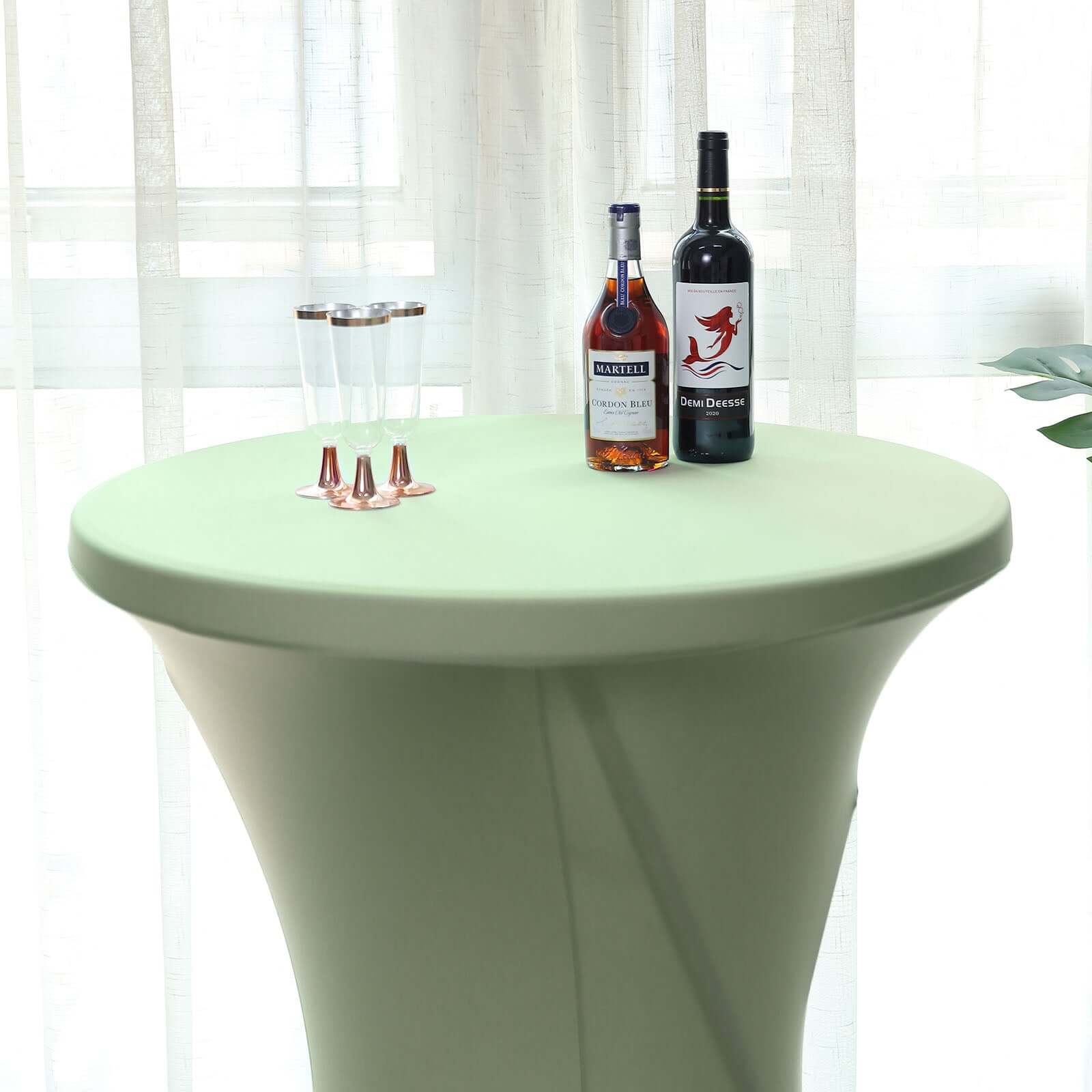 Sage Green Spandex Stretch Fitted Highboy Cocktail Table Cover - Easy Maintenance, Fits 24-32 Inch Tables