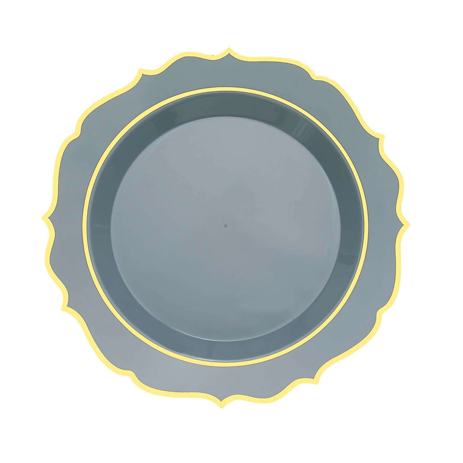 Hot Deal! 10-Pack 8" Disposable Dusty Blue Plastic Desert Plates with Gold Scalloped Rim