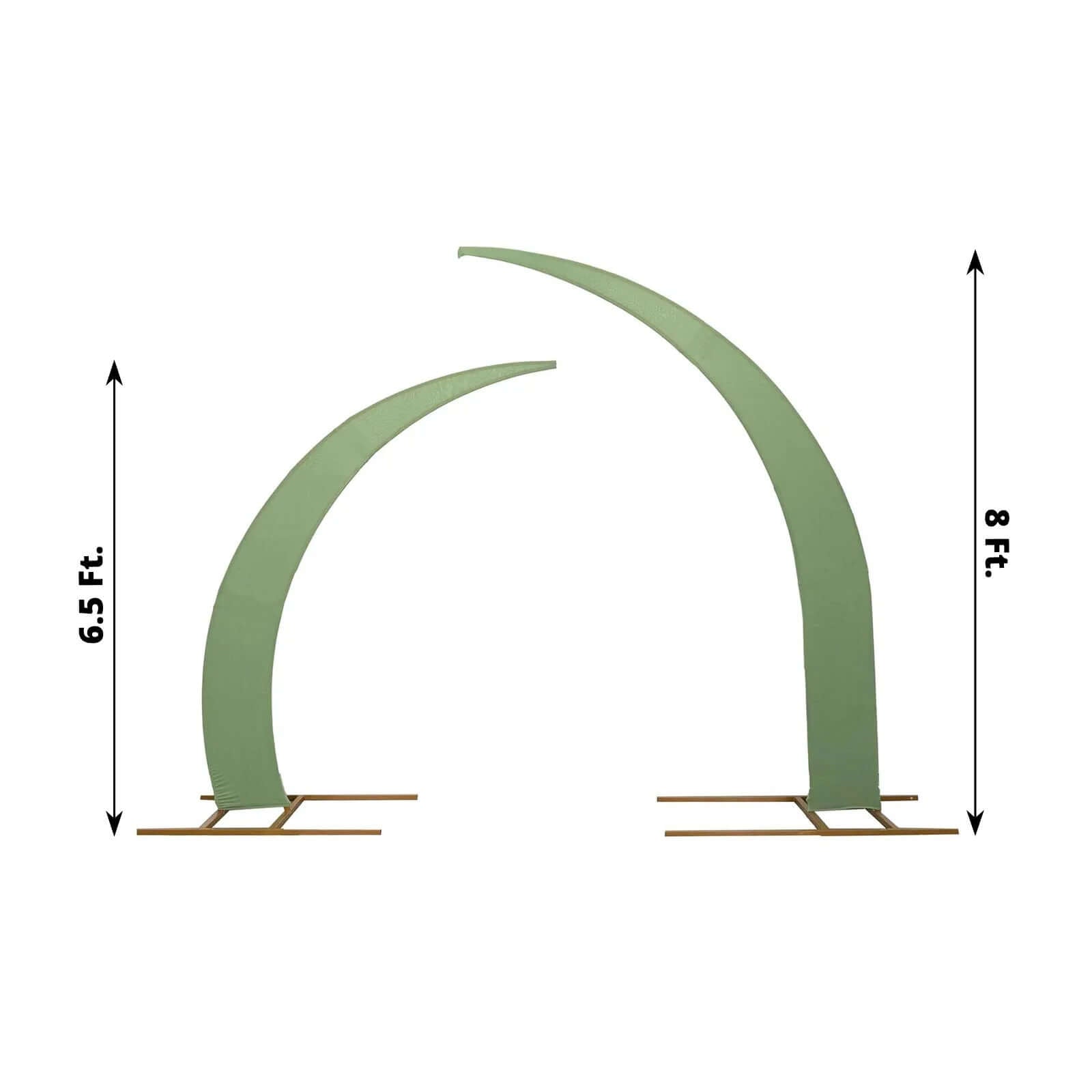 Customizable Set of 2 Sage Green Spandex Covers for Half Crescent Moon Wedding Arch Stands