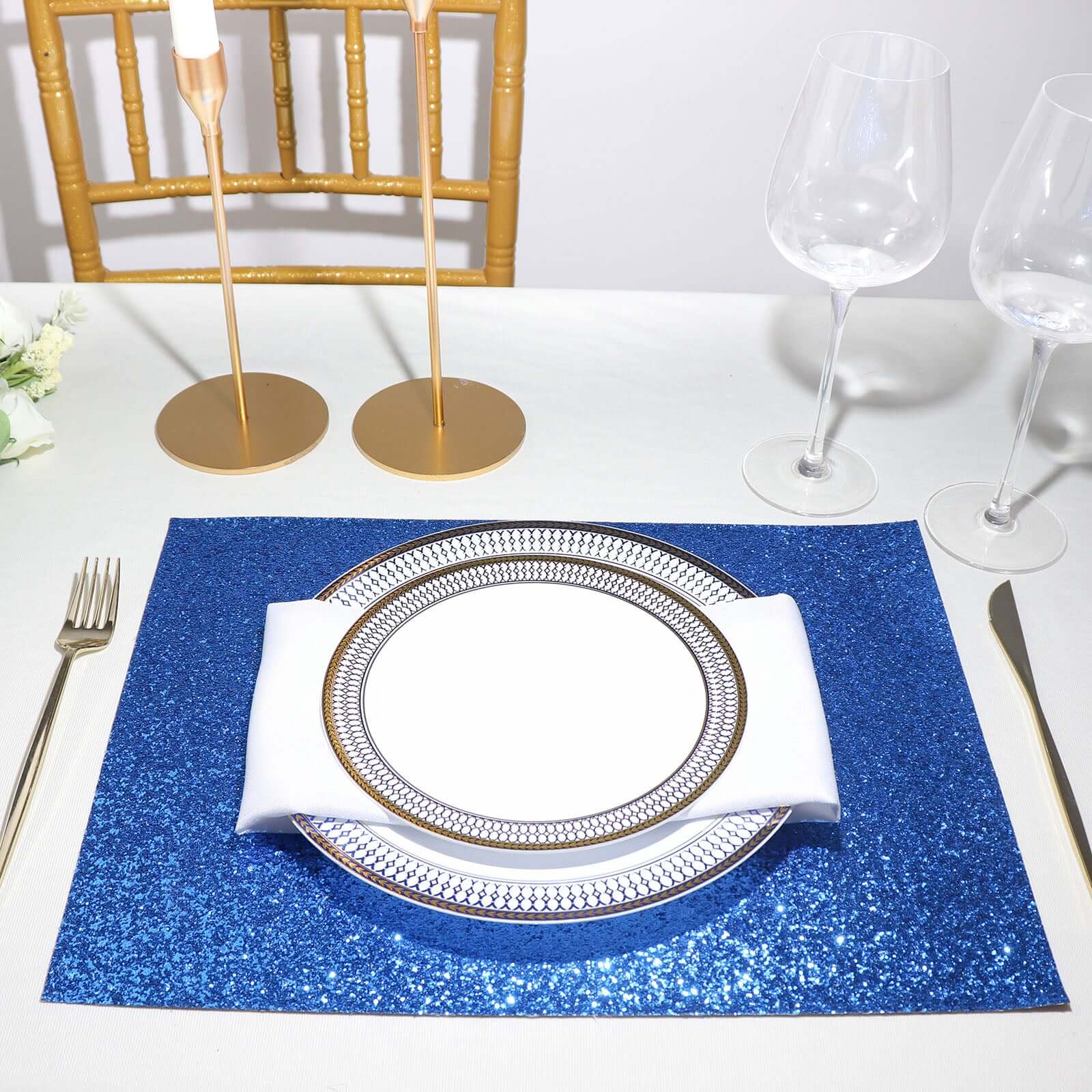 Hot Deal! 6-Pack Royal Blue Glitter Rectangle Non-Slip Placemats 12x18