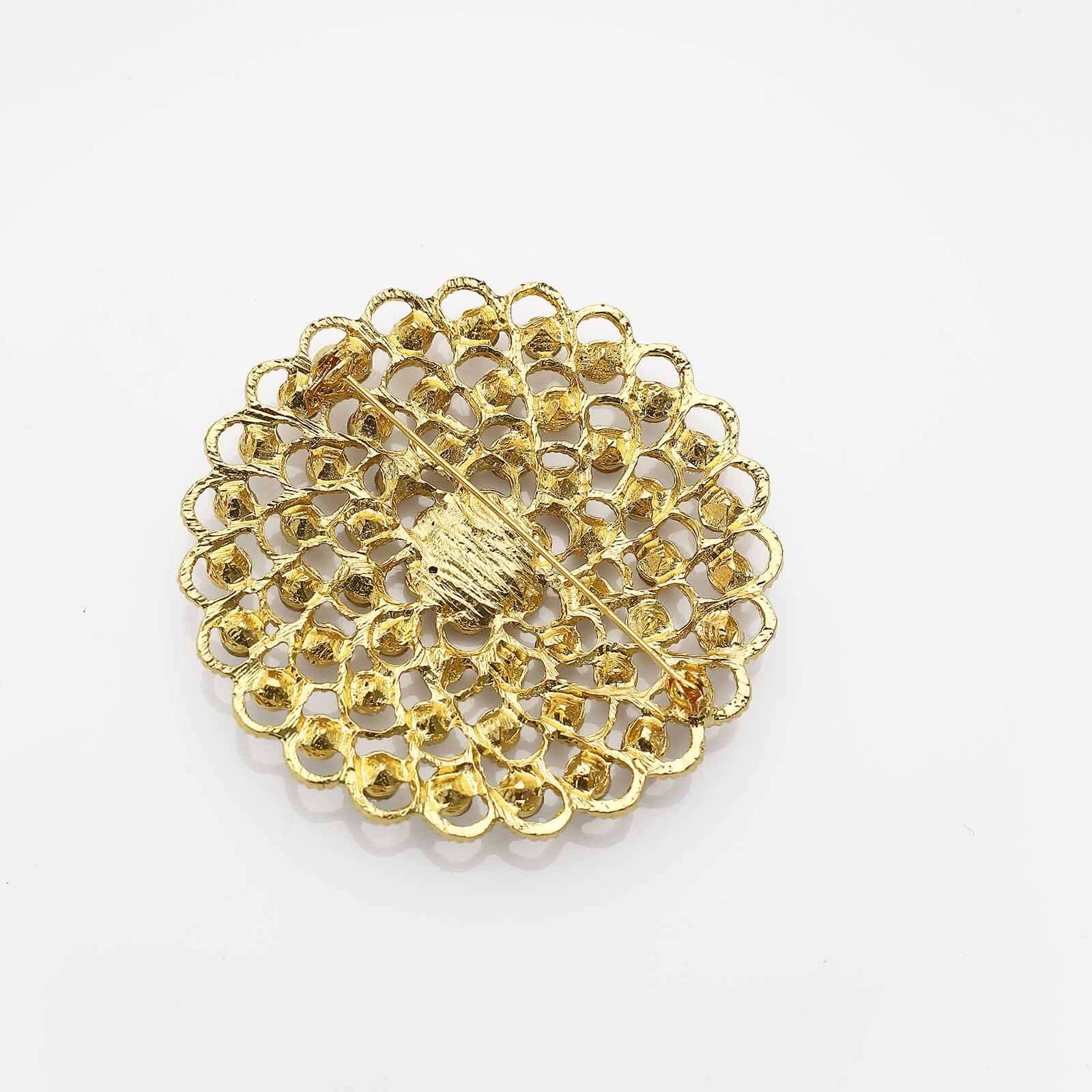 Sparkling Gold Rhinestone Metal Flower Chair Sash Band Buckle - Ideal for Weddings & Celebrations