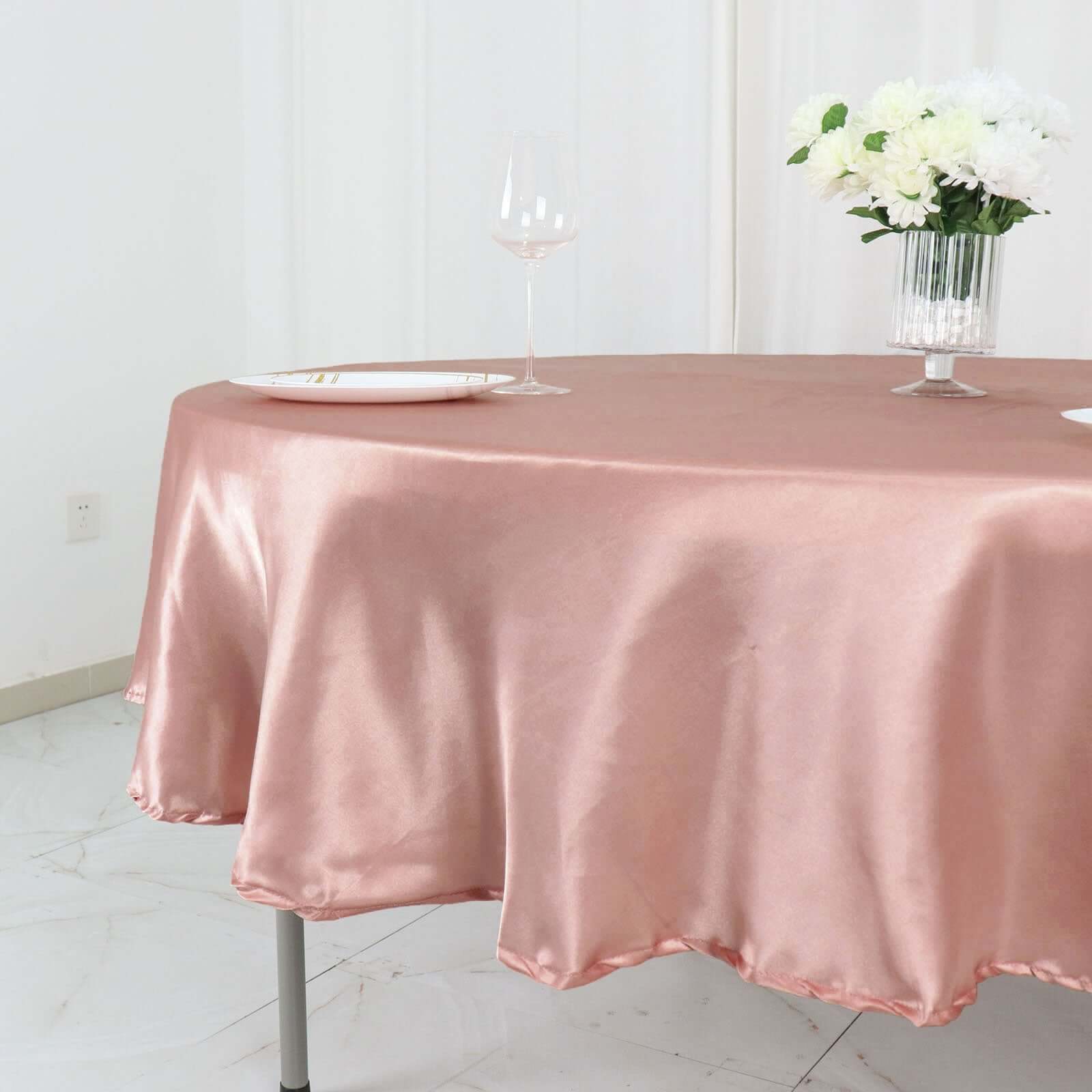 Exclusive Dusty Rose Satin Round Tablecloth - 90 Inches, Smooth & Lustrous