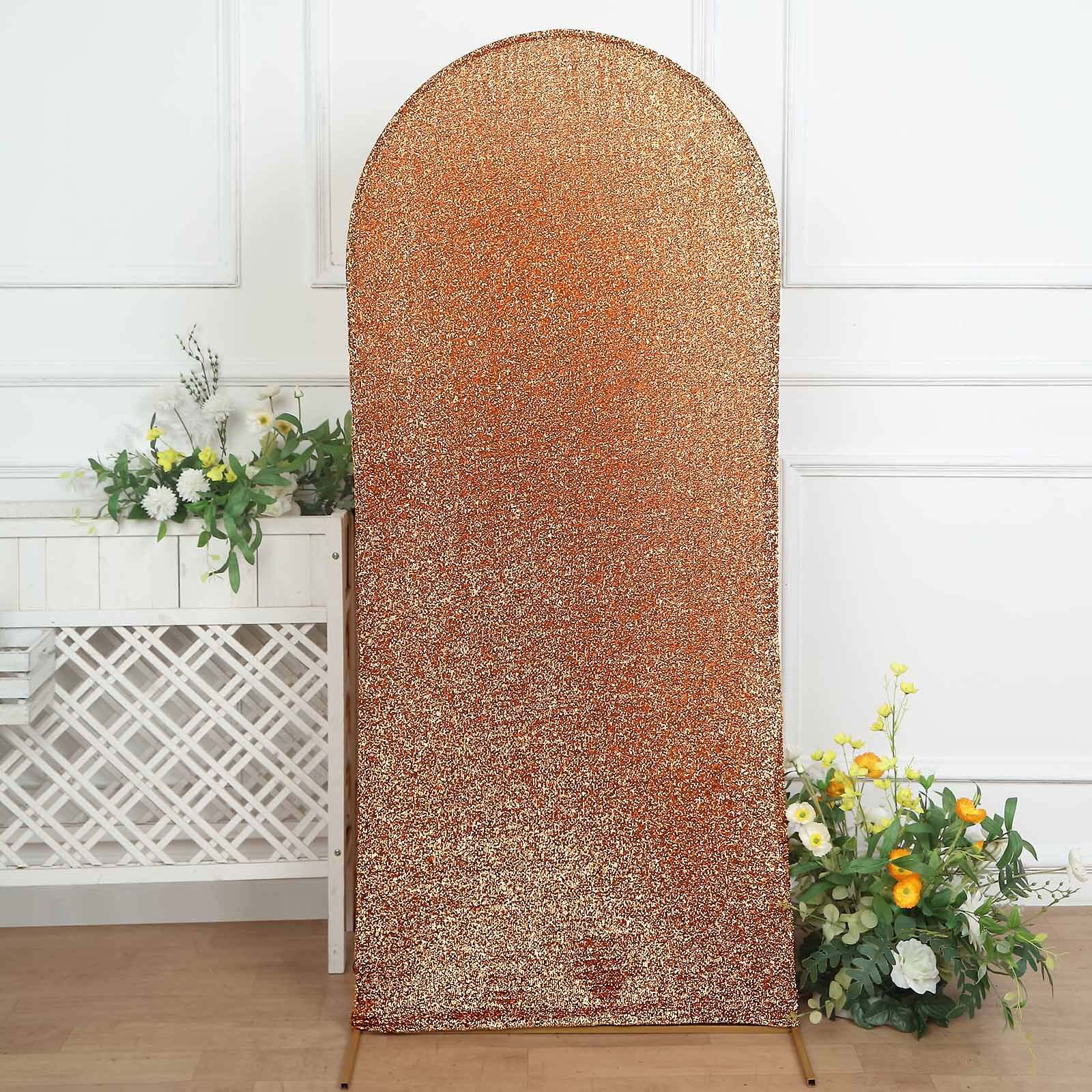 Hot Sale! 6ft Antique Gold Shimmer Tinsel Spandex Backdrop Cover for Round Top Wedding Arch