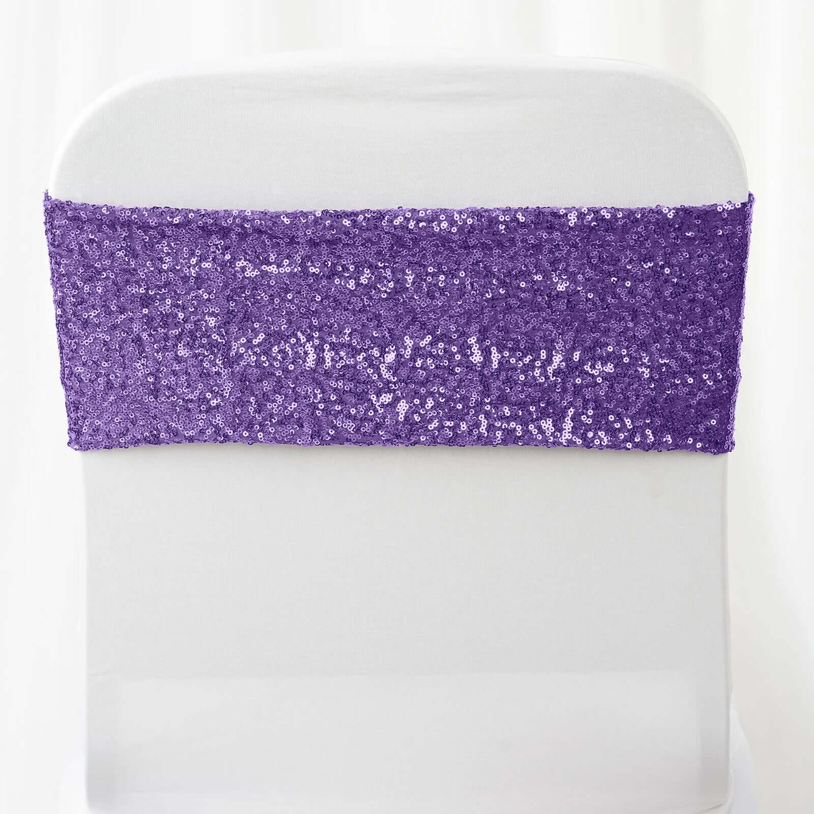 5-Piece Purple Sequin Spandex Stretch Chair Bands, 6x15 Inches