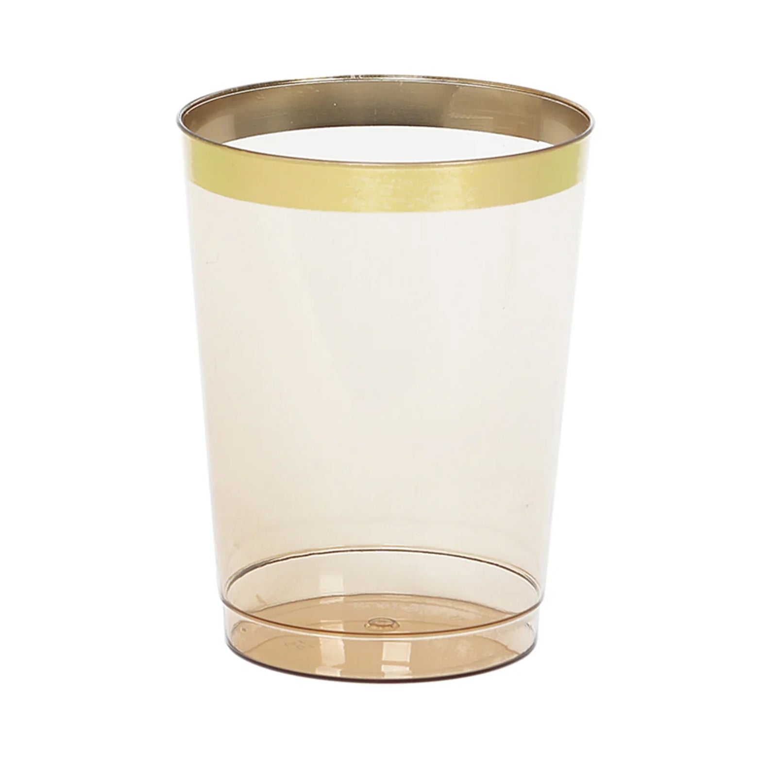Get 25-Pack of 10oz Transparent Amber Gold Plastic Tumbler Cups with Gold Rim for Stylish Disposable Party