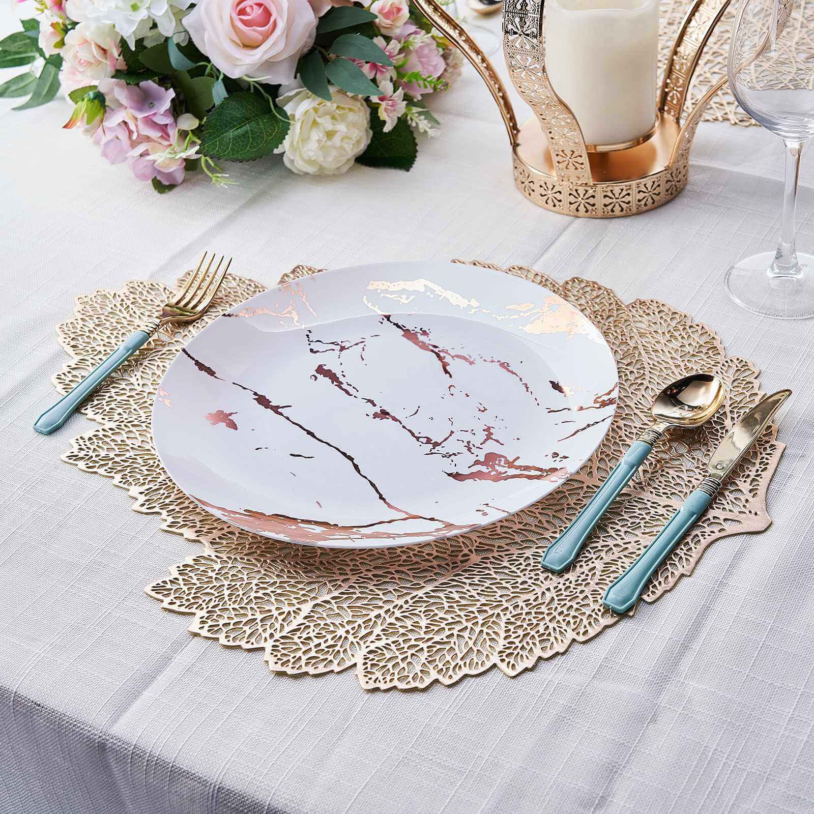 6-Piece Set of 18-Inch Gold Fall Leaf Non-Slip Vinyl Dining Placemats