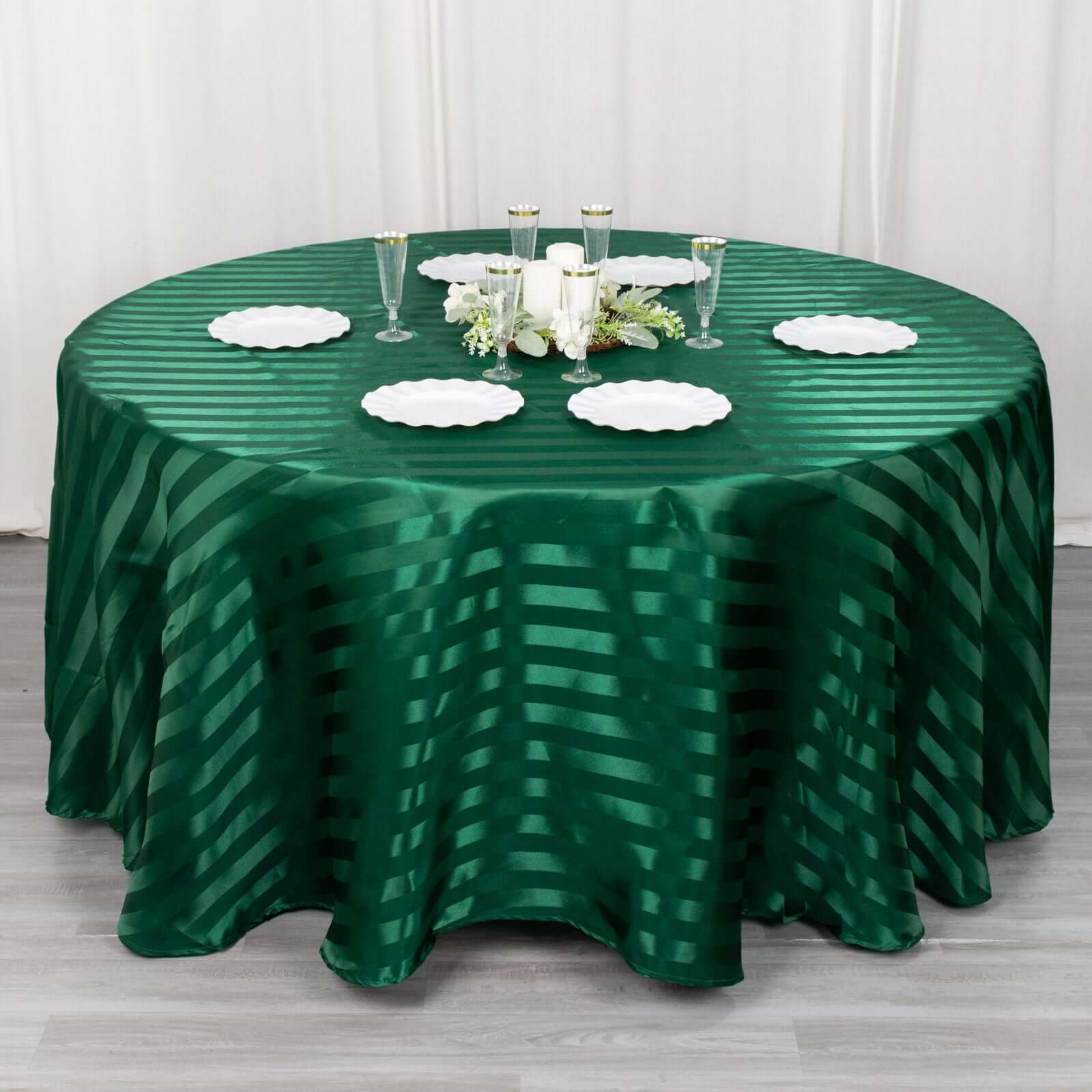 Exclusive Satin Round Tablecloth - 120" Dia, Hunter Emerald Green, Silky & Seamless