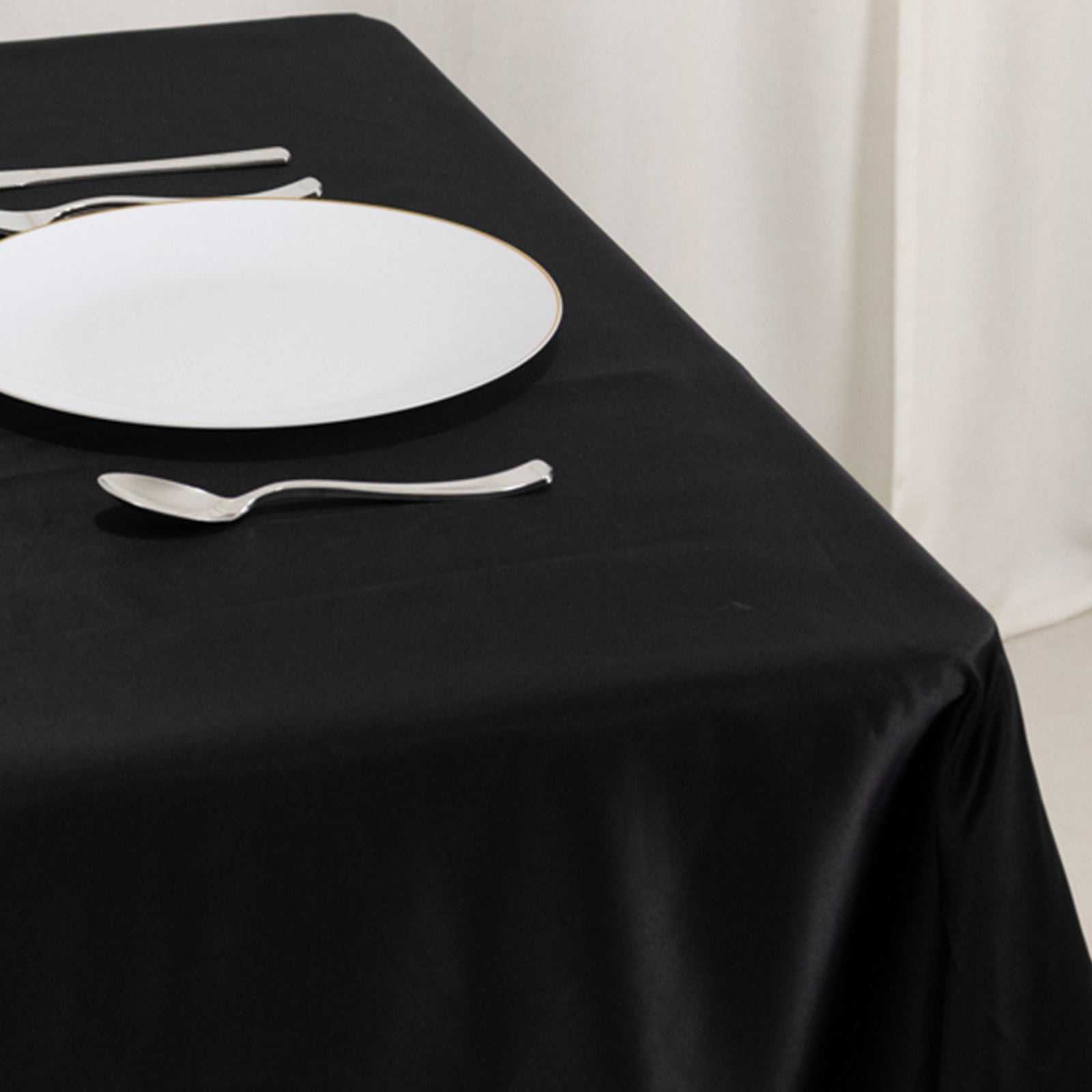 Black Lamour Satin 54x54 Square Table Overlay - Durable & Silk-Like for Weddings & Parties