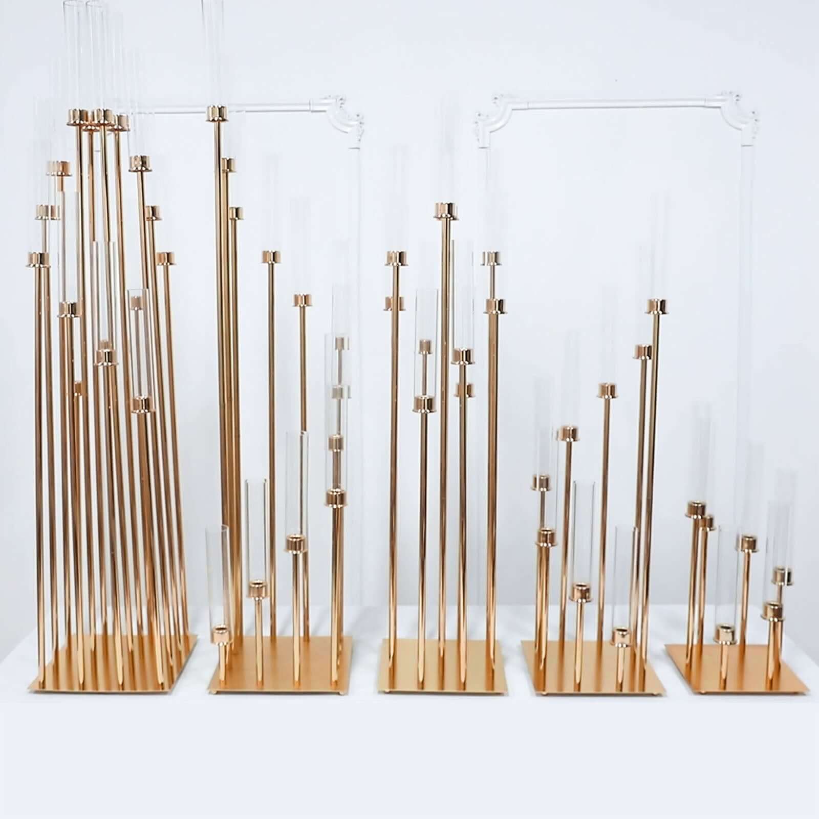 Stylish 10-Arm Gold Cluster Taper Candle Holder with Clear Glass Shades for Gatherings