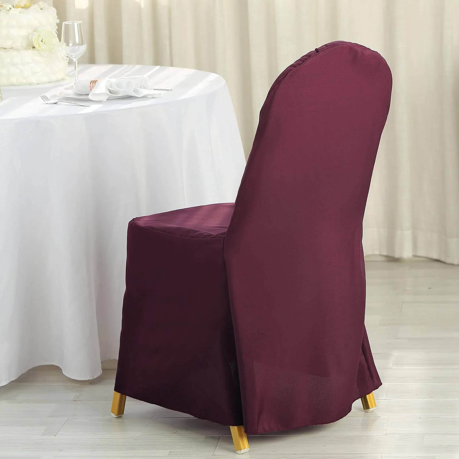 10-Pack Burgundy Polyester Chair Covers for Banquet Chairs - Stain-Resistant & Reusable