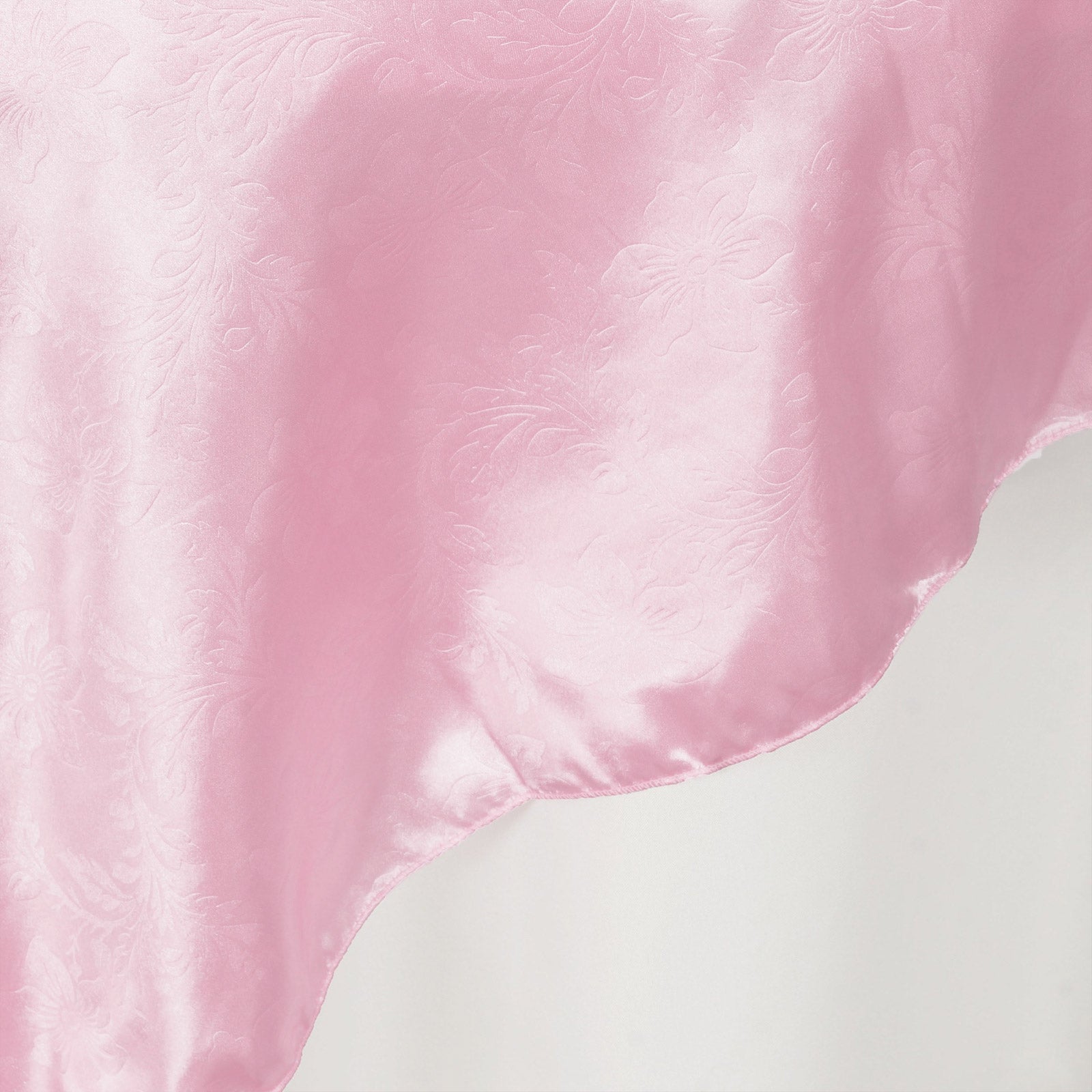 HOT SALE! 60''x60 Pink Satin Table Overlay with Embossed Lily Design