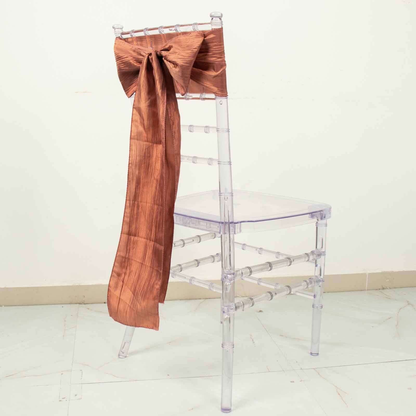 5-Piece Terracotta (Rust) Accordion Crinkle Taffeta Chair Sashes 6x106 - Ideal for Weddings & Gatherings