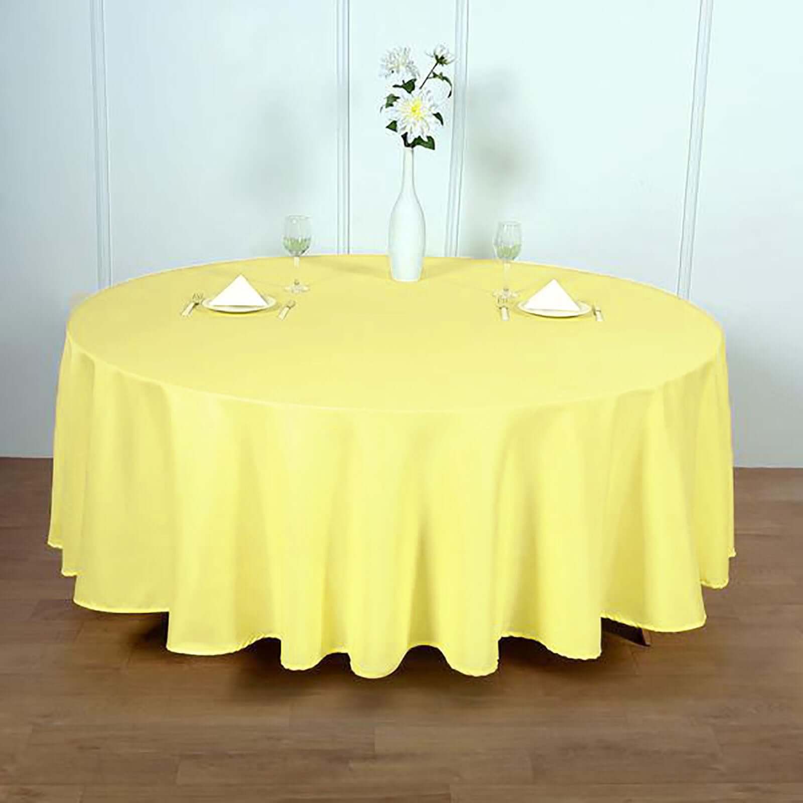 Wrinkle-Resistant Yellow Polyester 108-Inch Round Tablecloth
