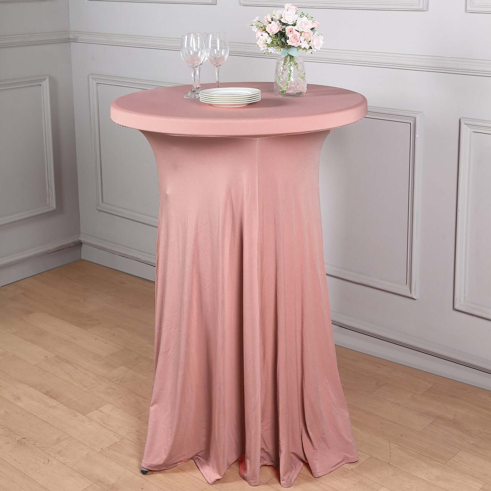 Hot! Dusty Rose Spandex 32 Round Cocktail Table Cover with Wavy Drapes