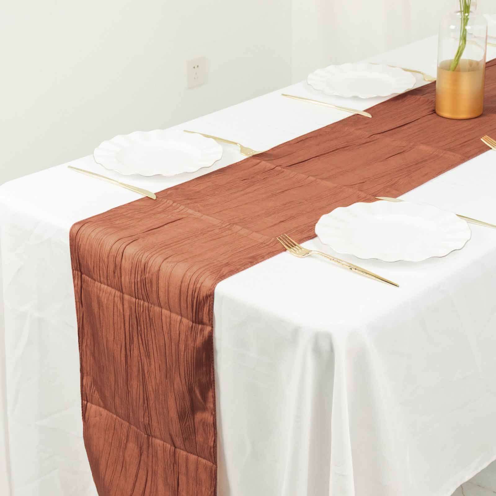 Hot Deal! Terracotta Accordion Crinkle Taffeta 12x108 Table Runner