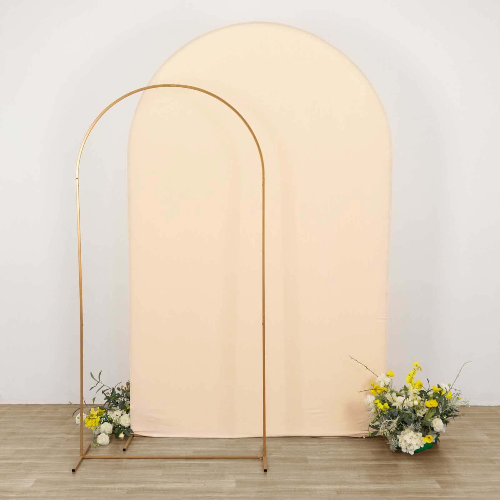 Hot Sale! 8ft Matte Beige Spandex Wedding Arch Cover for Round Top Stand