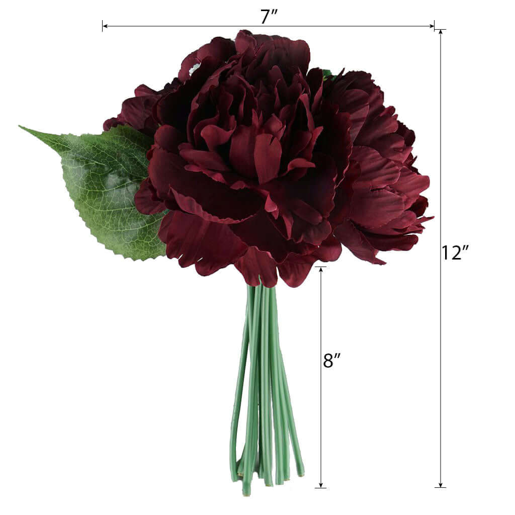 Hot Sale! 12-piece Burgundy Artificial Silk Peony Bouquet for Various Decorations
