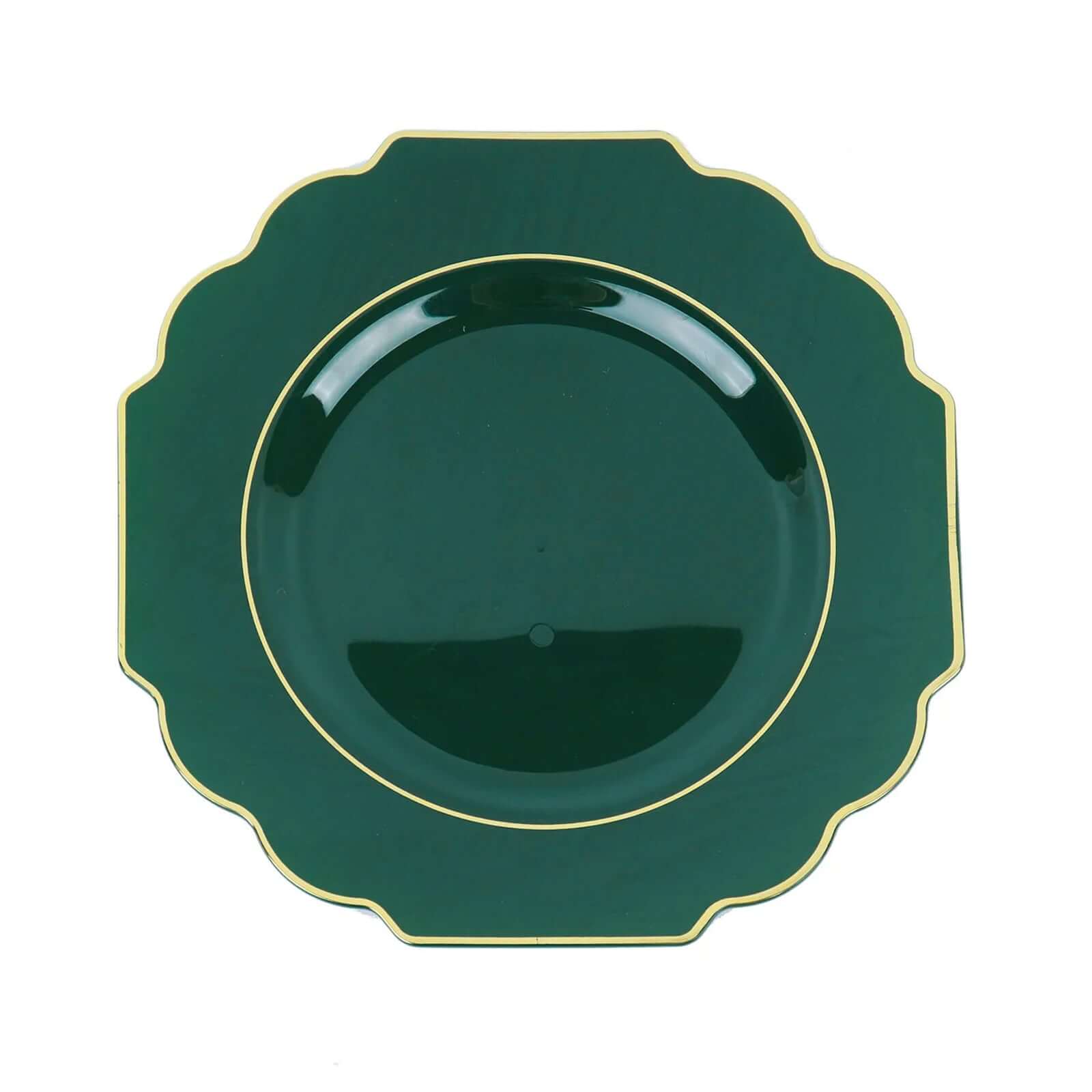 10-Piece Set of 8.5-Inch Hunter Emerald Green Hard Plastic Disposable Salad Plates with Gold Rim