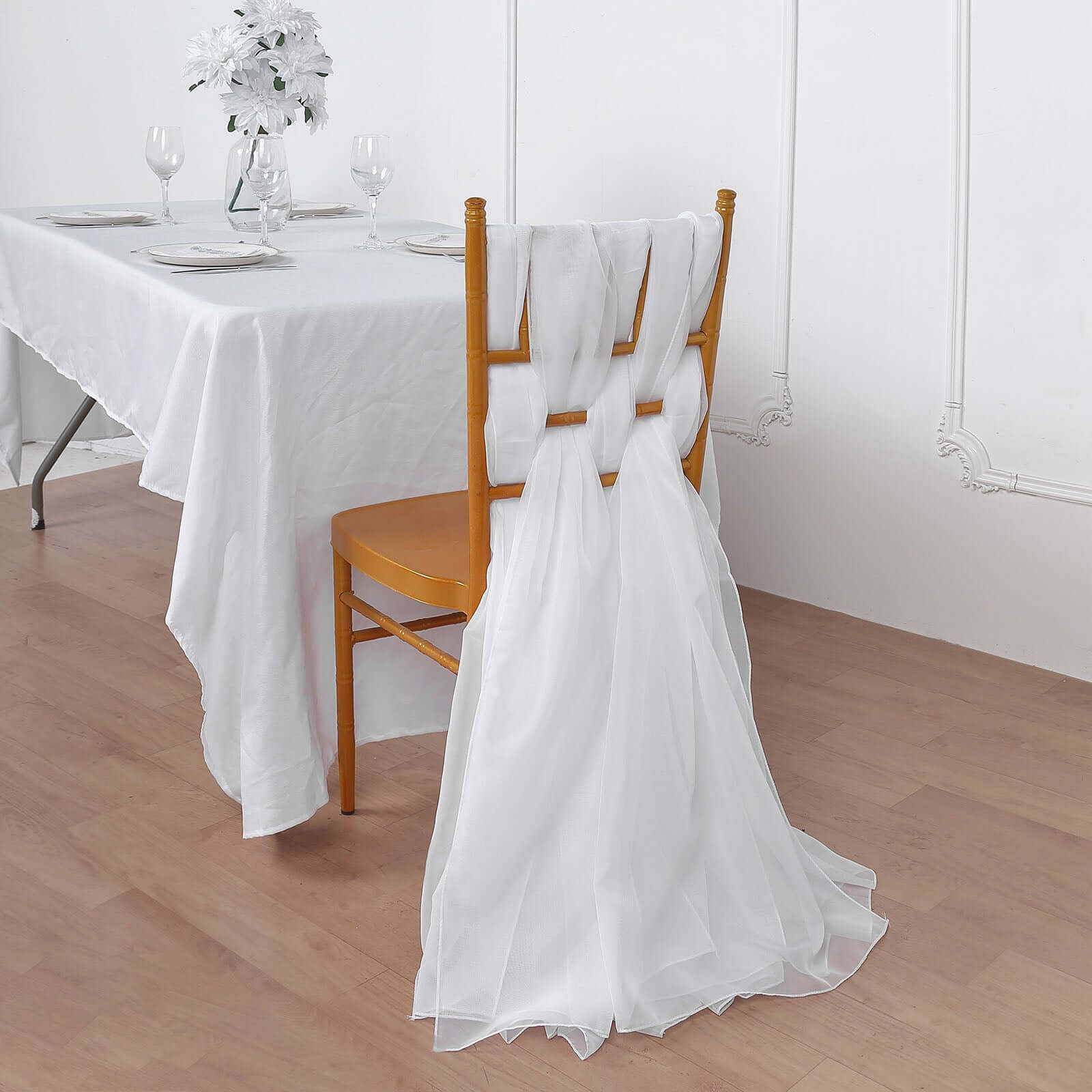 5-Pack White Premium Chiffon Chair Sashes - Ideal for Stylish DIY Chair Decor