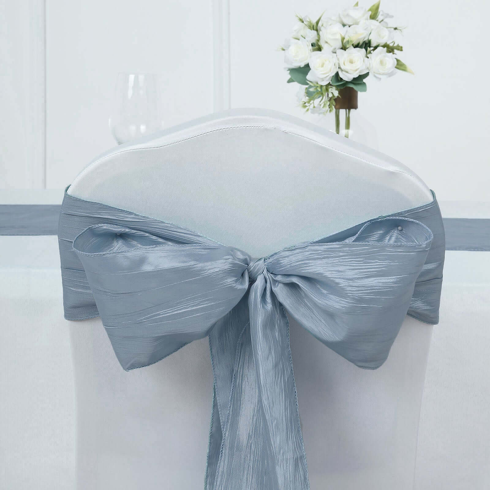 5-Pack Dusty Blue Taffeta Chair Sashes - Ideal for Weddings & Gatherings