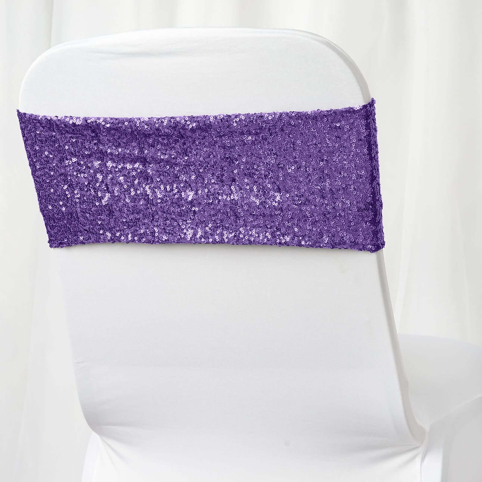 5-Piece Purple Sequin Spandex Stretch Chair Bands, 6x15 Inches