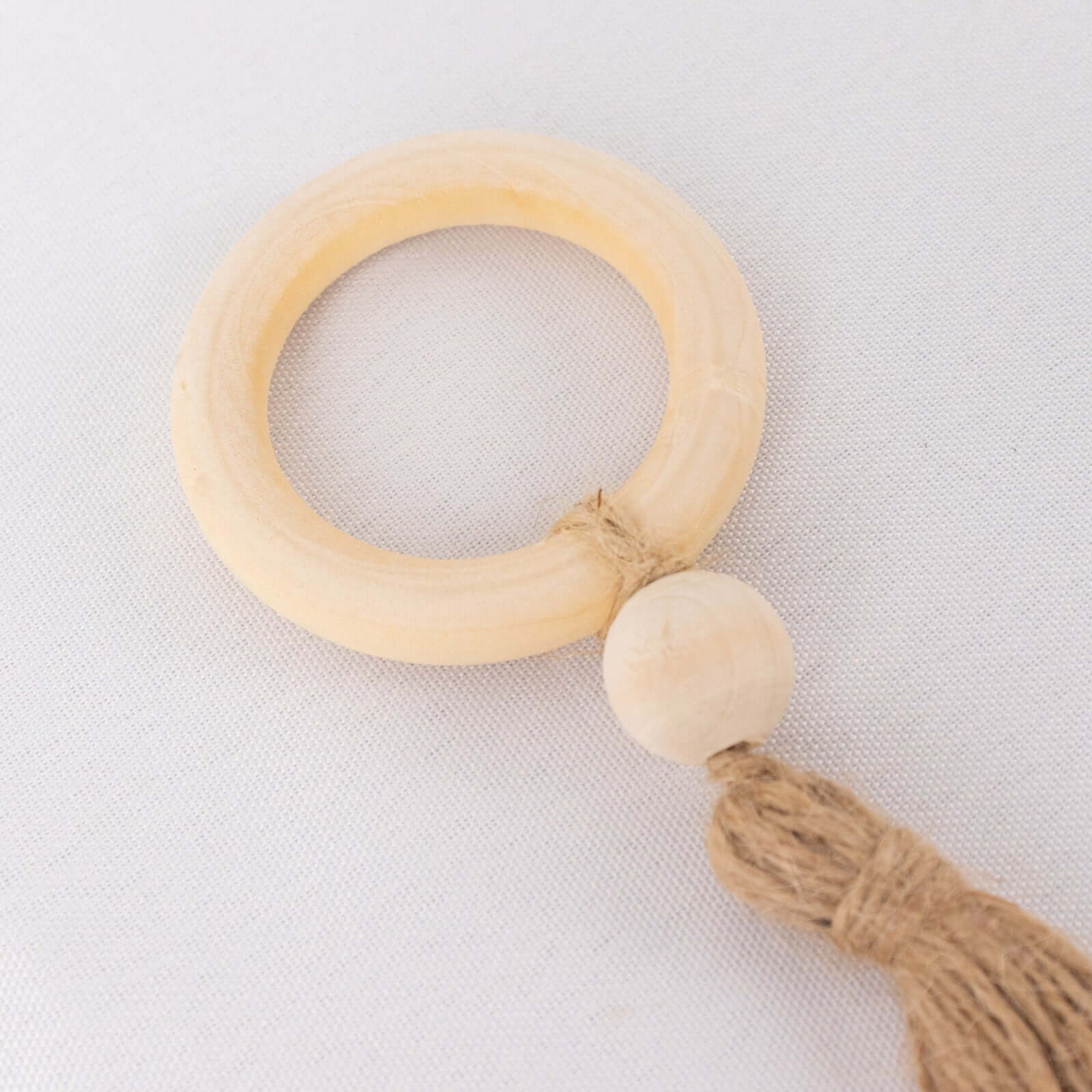 4-Pack Cream Wooden Napkin Rings with Jute Tassels - Rustic Boho Style