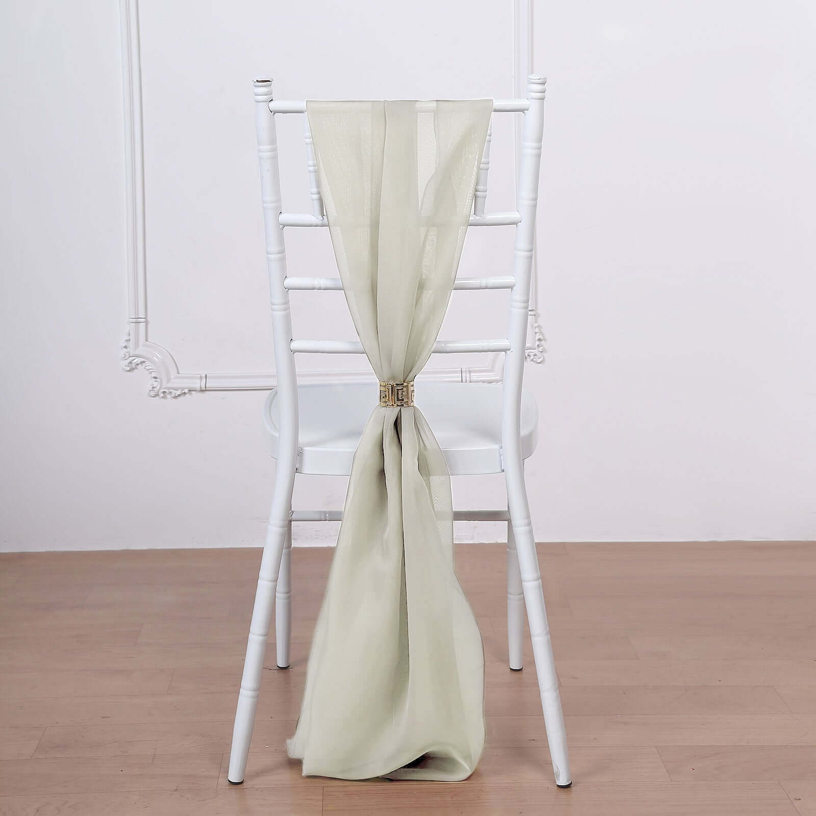 Set of 5 Premium Beige Chiffon Chair Sashes - Soft, Lightweight Designer Bows 22x78