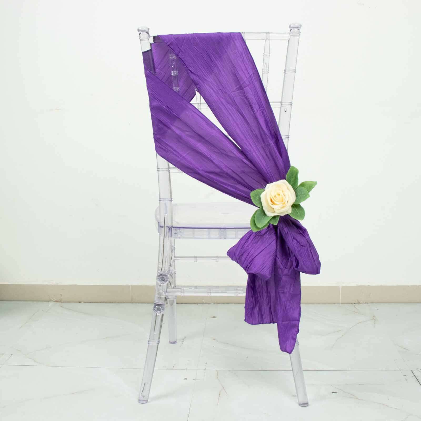 5-Pack Purple Crinkle Taffeta Chair Sashes - Ideal for Weddings and Gatherings