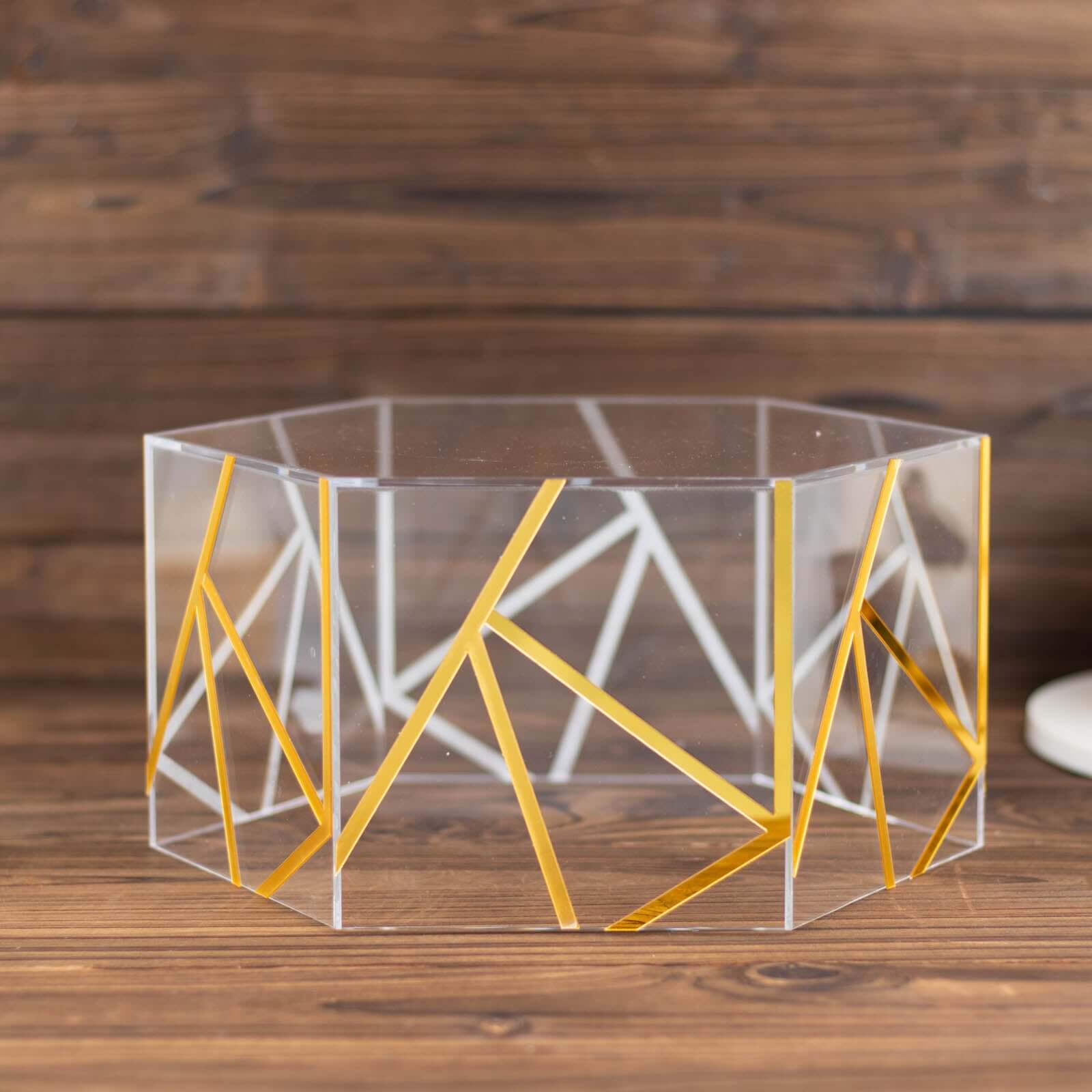 10x5 Clear and Gold Acrylic Hexagonal Cake Stand for Decorative Event Display