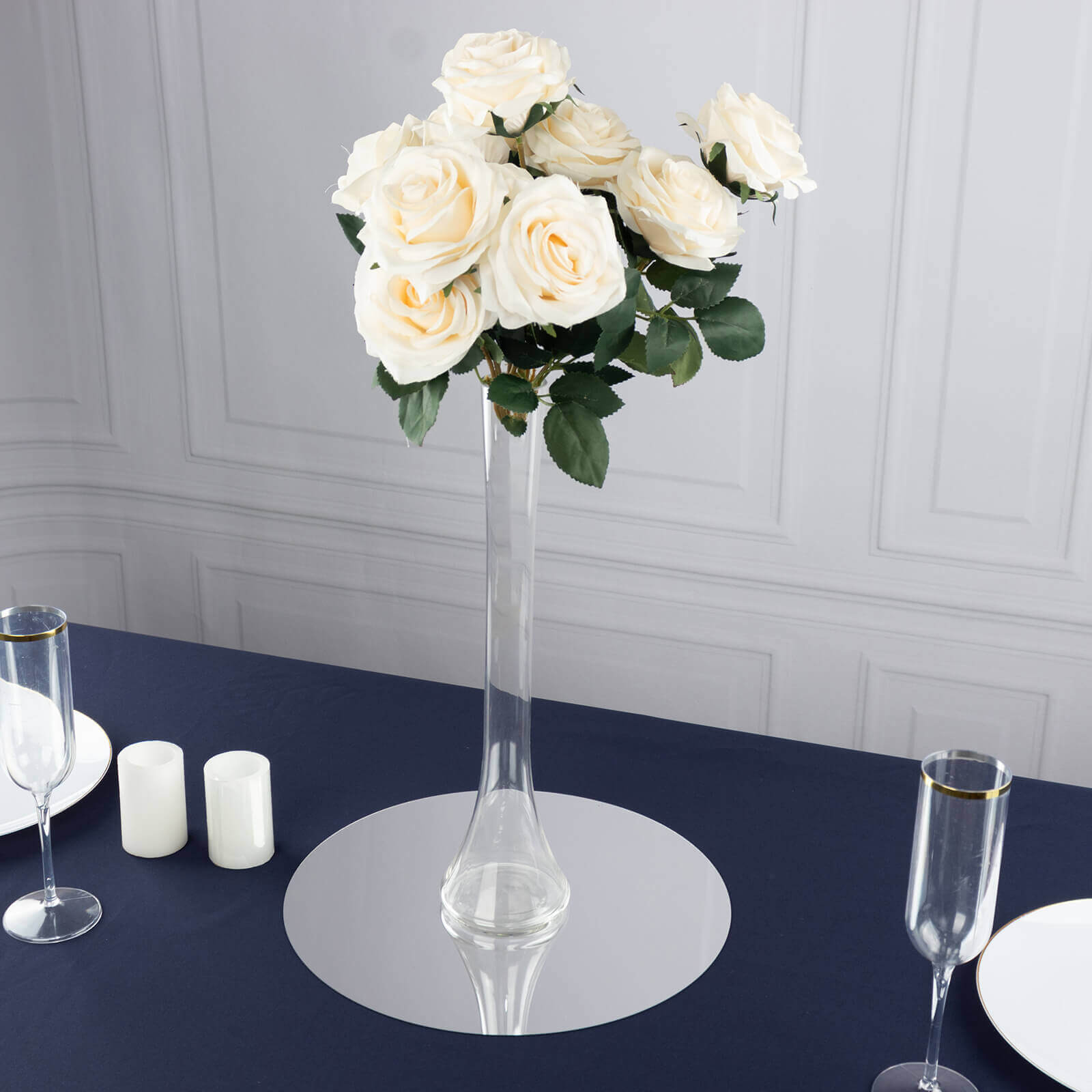 Set of 6 Clear Hand - Blown Glass Eiffel Tower Vases with Round Base, 16 Inches Tall for Weddings