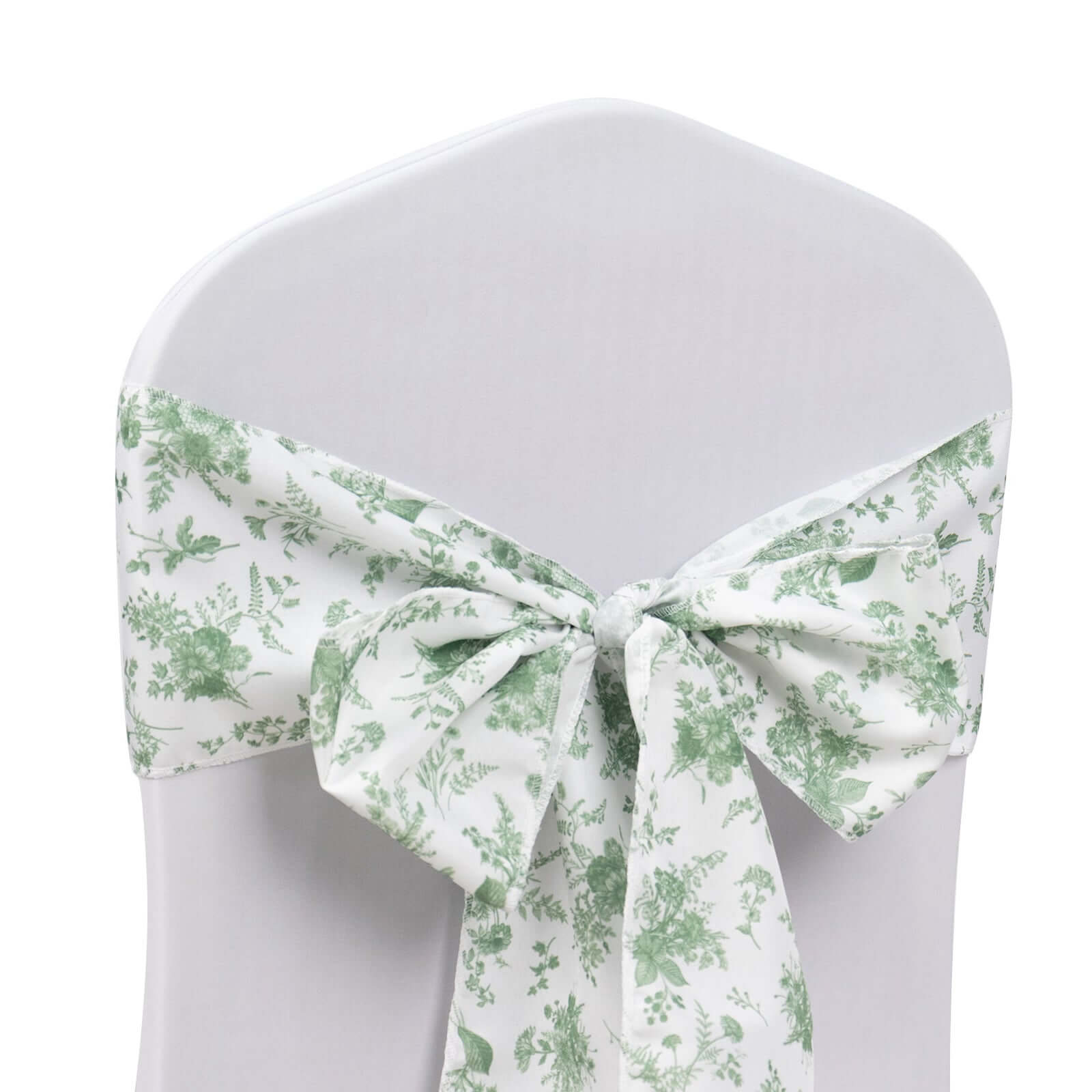 5-Pack French Toile Floral Polyester Chair Sashes in Dusty Sage Green - Stylish, Durable & Reusable