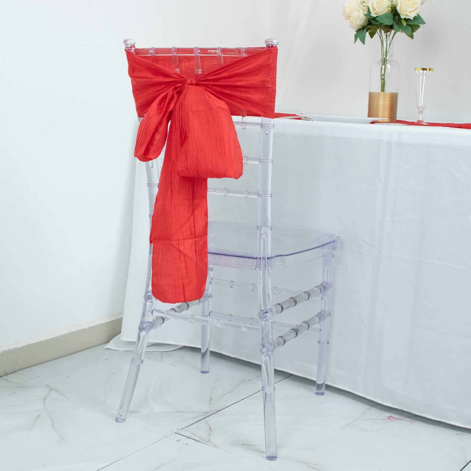 5-Pack Red Crinkle Taffeta Chair Sashes (6x106) - Ideal Decor for Weddings and Gatherings