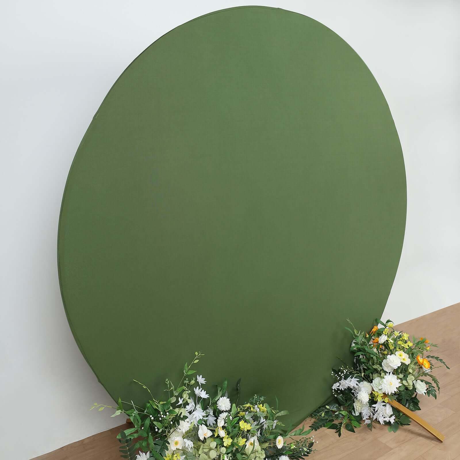 Hot Sale! 7.5ft Double - Sided Matte Olive Green Round Spandex Party Backdrop Stand Cover