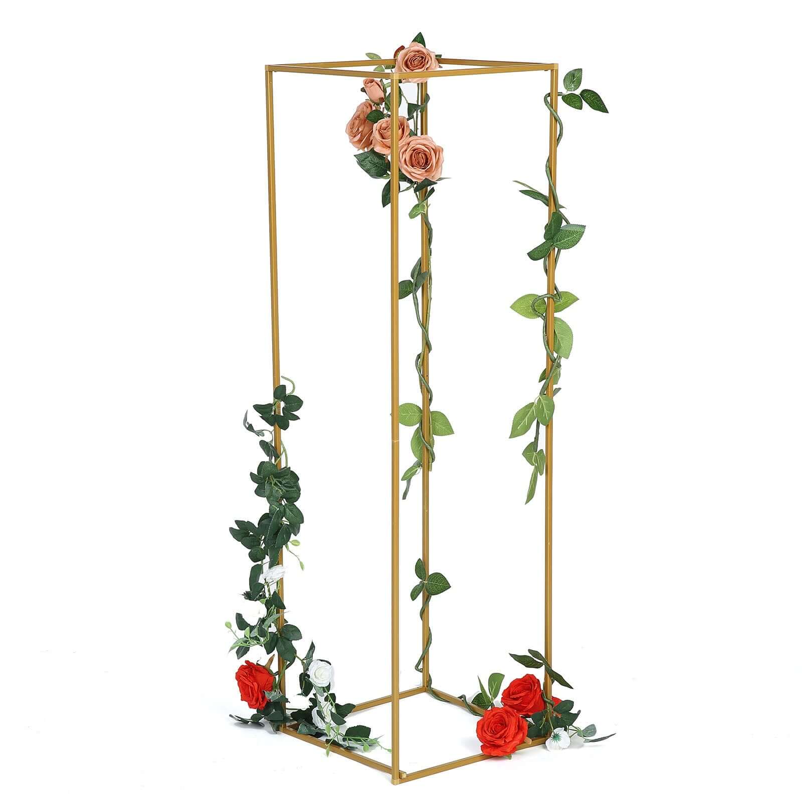 Hot Deal! 2-Pack Matte Gold Metal Rectangular Geometric Column Flower Stands for Upscale Floral Arrangements