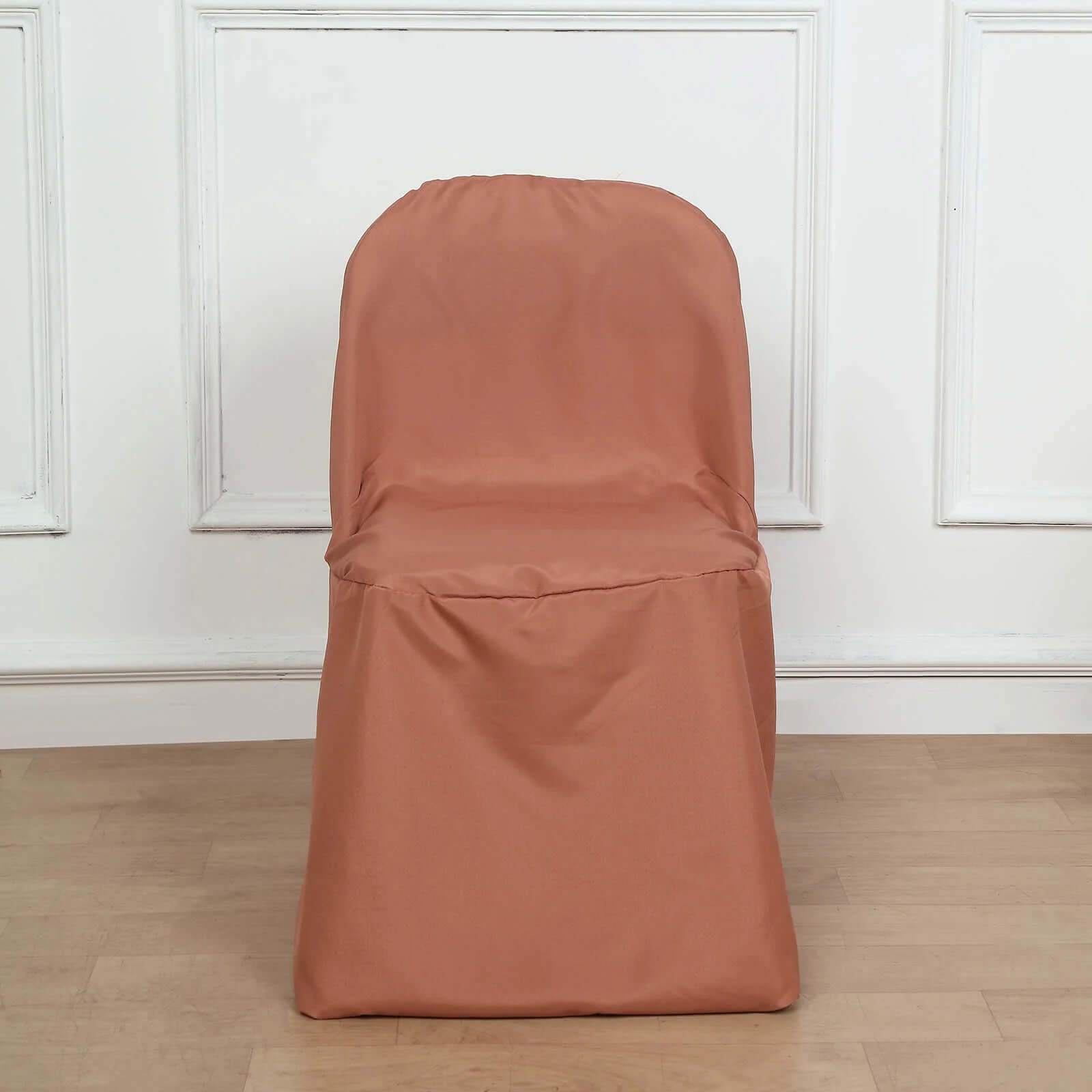 10-Piece Wrinkle-Free, Stain-Resistant Terracotta (Rust) Polyester Slip-On Chair Covers for Folding Chairs
