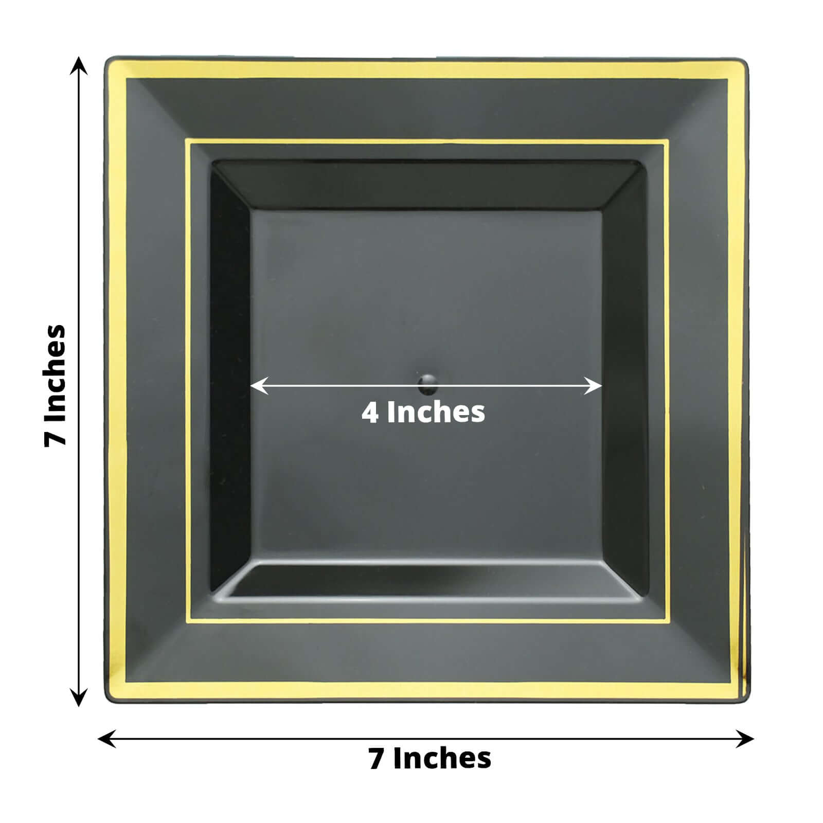 10-Piece Set of Durable Disposable Black Square Salad & Dessert Plates with Gold Trim, 7 Inches