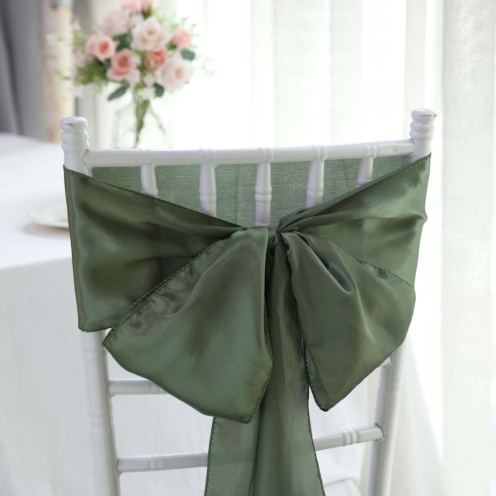 5-Pack Dusty Sage Green Satin Chair Sashes - Durable & Shiny