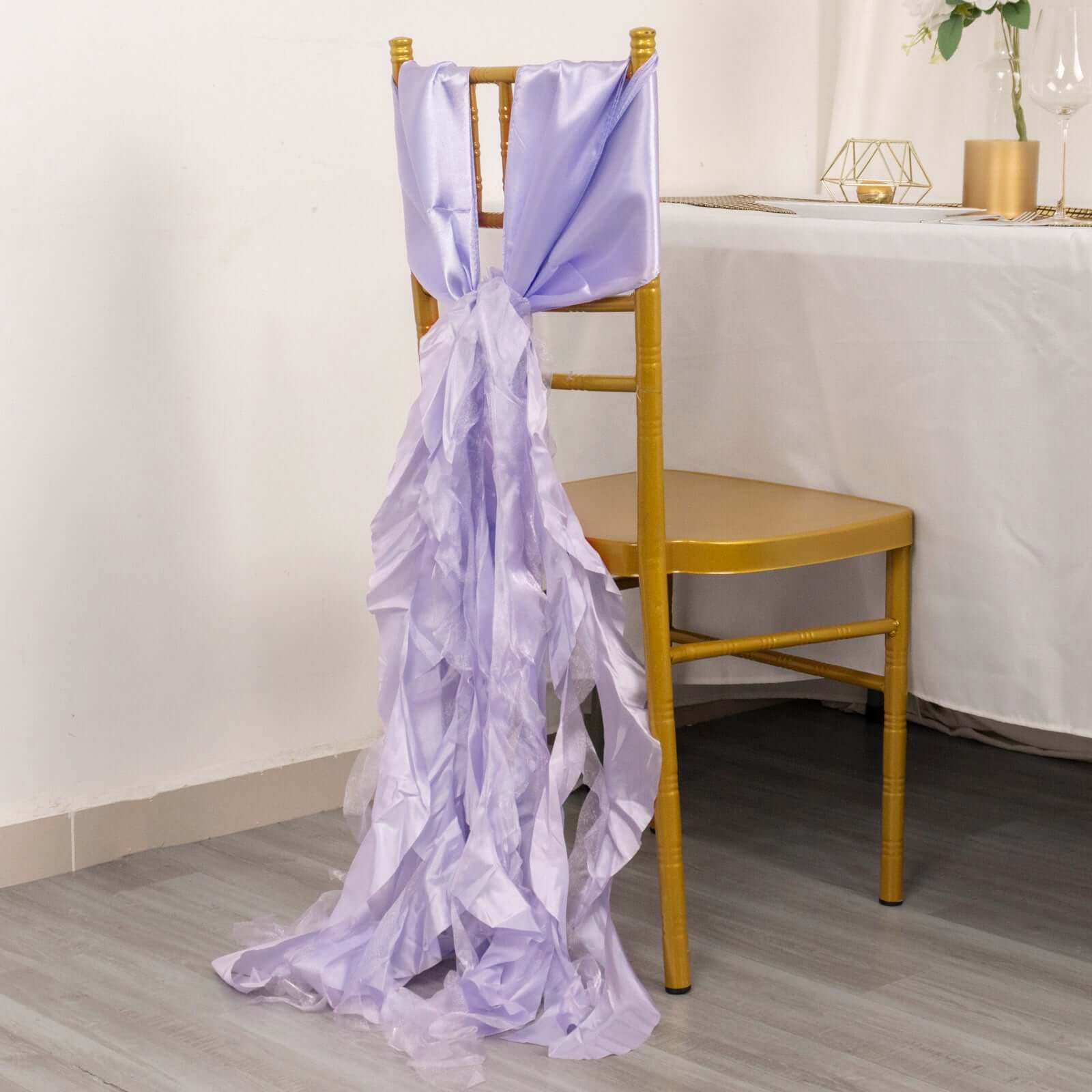 Special Offer! 5-Pack Lavender Lilac Chiffon Satin Chair Sashes with Curly Willow Style