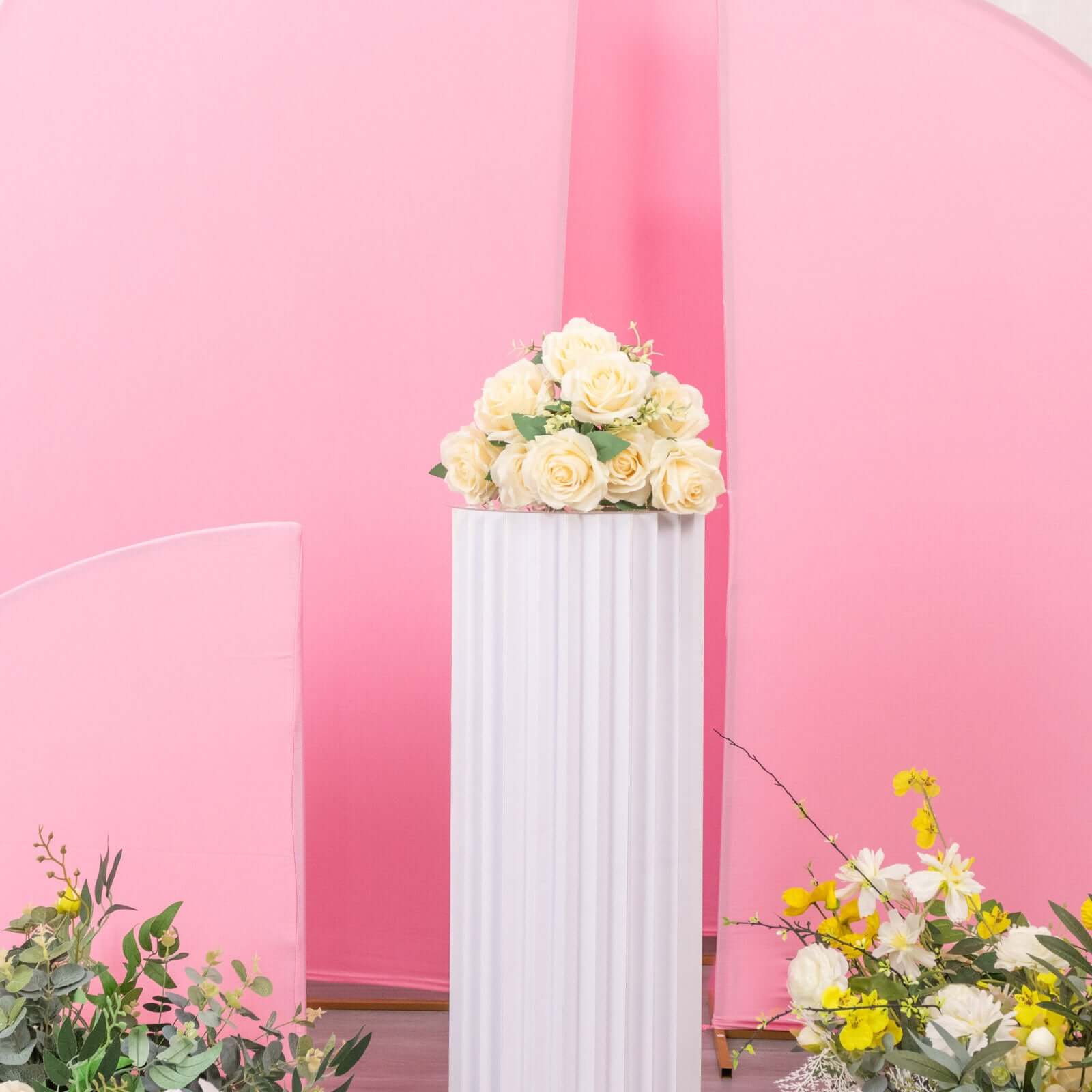 Exclusive Set of 4 Custom-Fitted Matte Pink Spandex Half Moon Wedding Arch Covers - Various Sizes