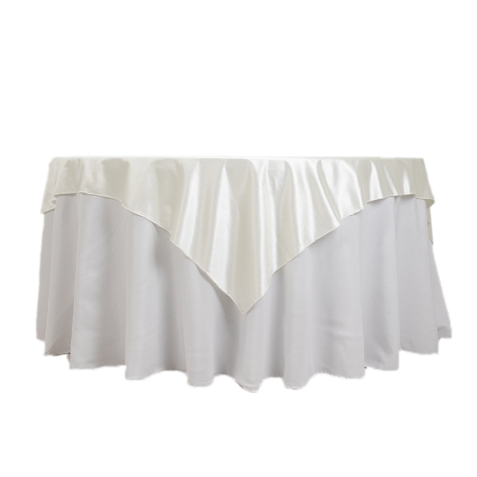Wrinkle-Free & Stain-Resistant Shimmer Pearl White 70x70 Premium Scuba Square Table Overlay for Weddings and Parties