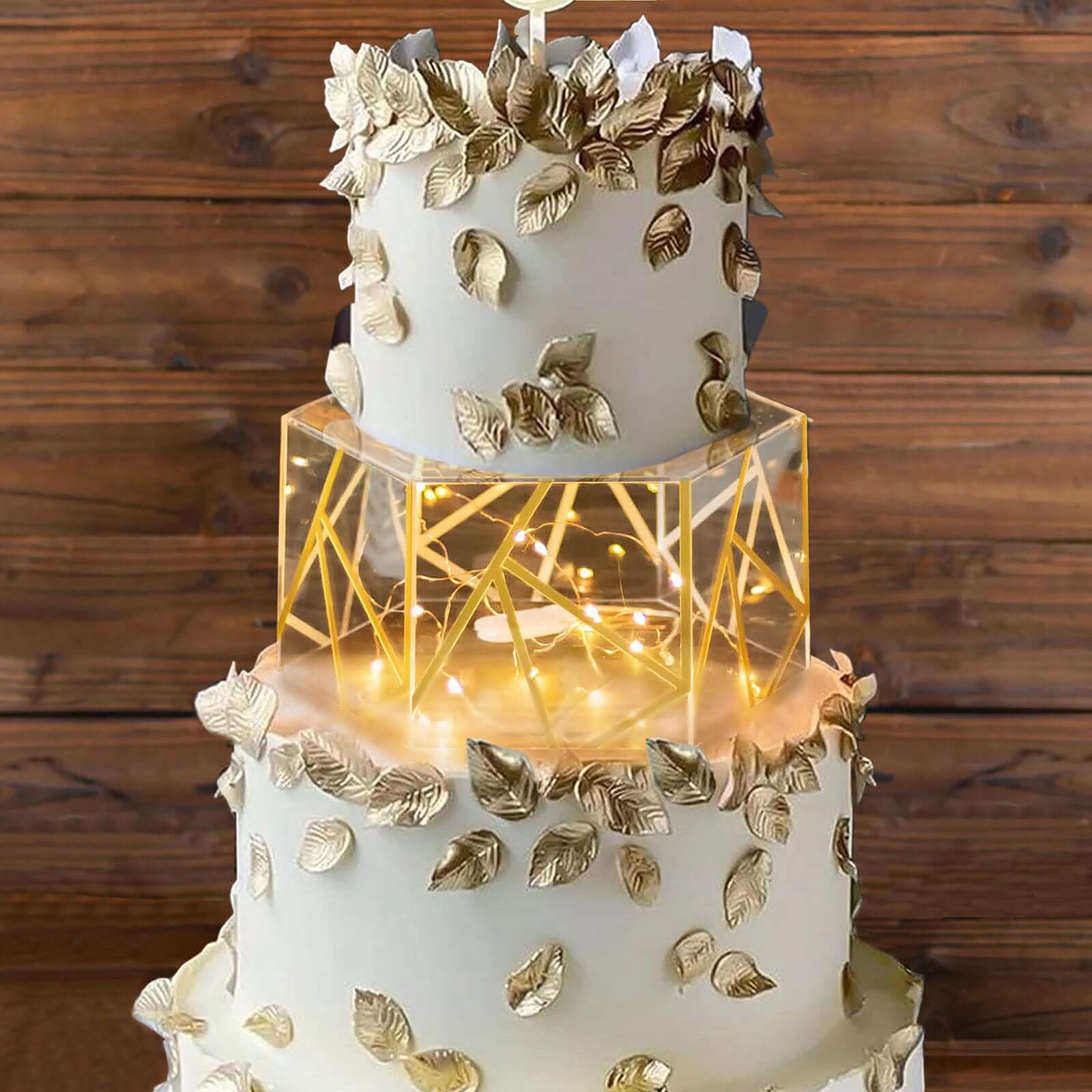 10x5 Clear and Gold Acrylic Hexagonal Cake Stand for Decorative Event Display