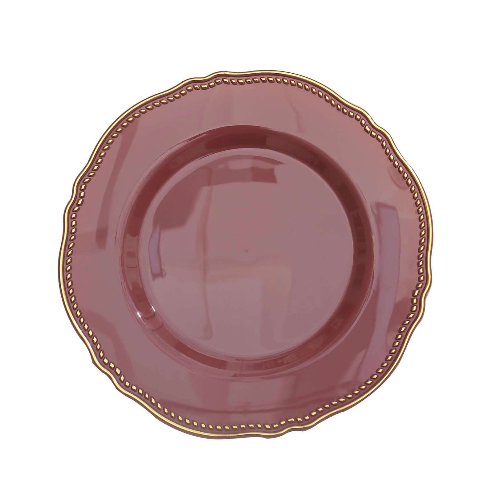 Hot Deal! 10-Pack 9" Disposable Plastic Dinner Plates in Cinnamon Rose with Gold Rim